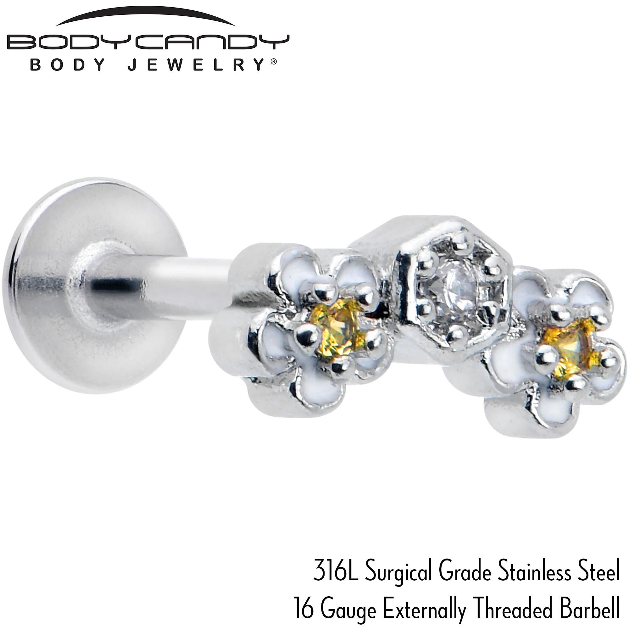 16G 5/16 Yellow CZ Gem Honeycomb Flower Labret Monroe Tragus - Image 4