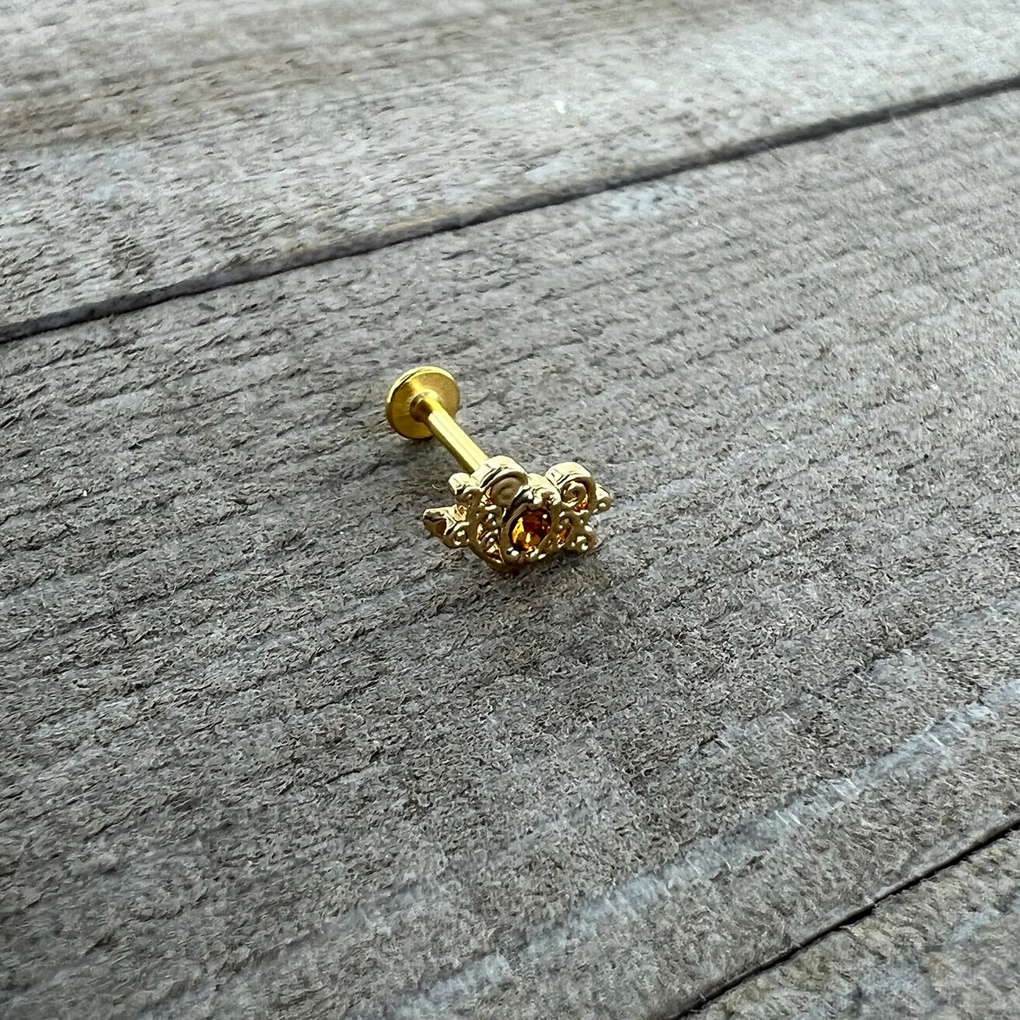 16G 5/16 Yellow Gem Gold Tone Duet Scroll Labret Monroe Tragus - Image 6