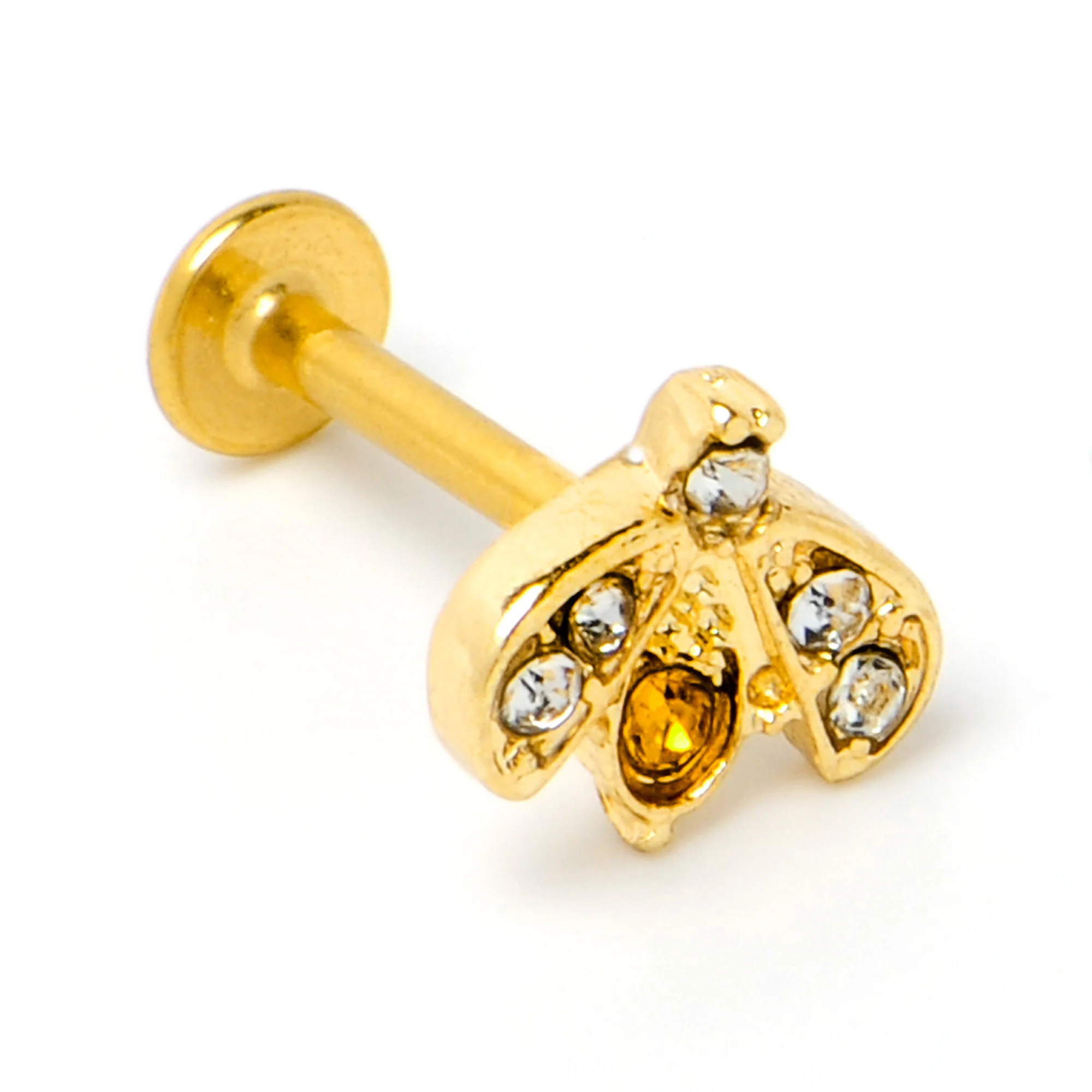 16G 5/16 Yellow Gem Gold Tone Fashion Winged Bug Labret Monroe Tragus - Image 5