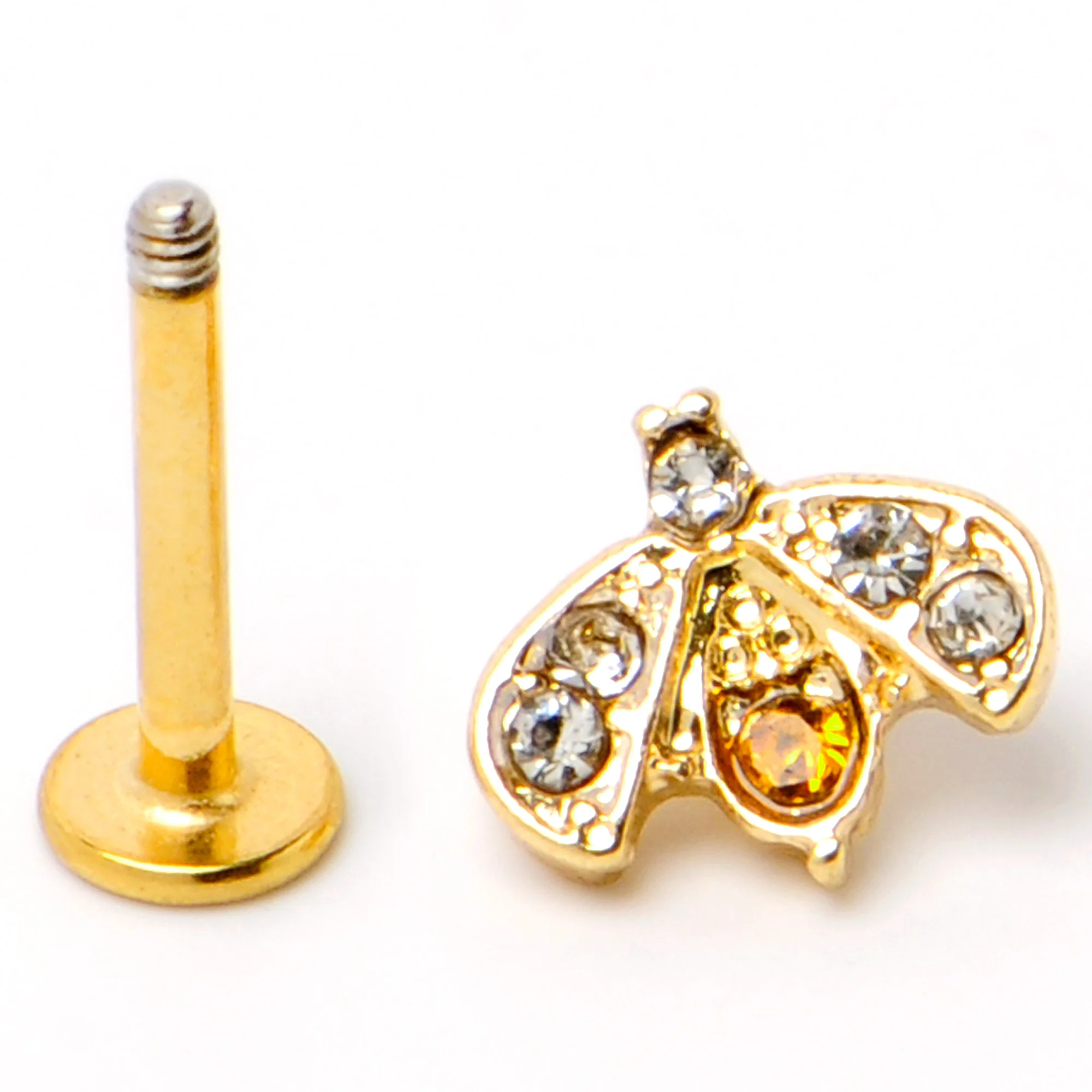16G 5/16 Yellow Gem Gold Tone Fashion Winged Bug Labret Monroe Tragus - Image 6