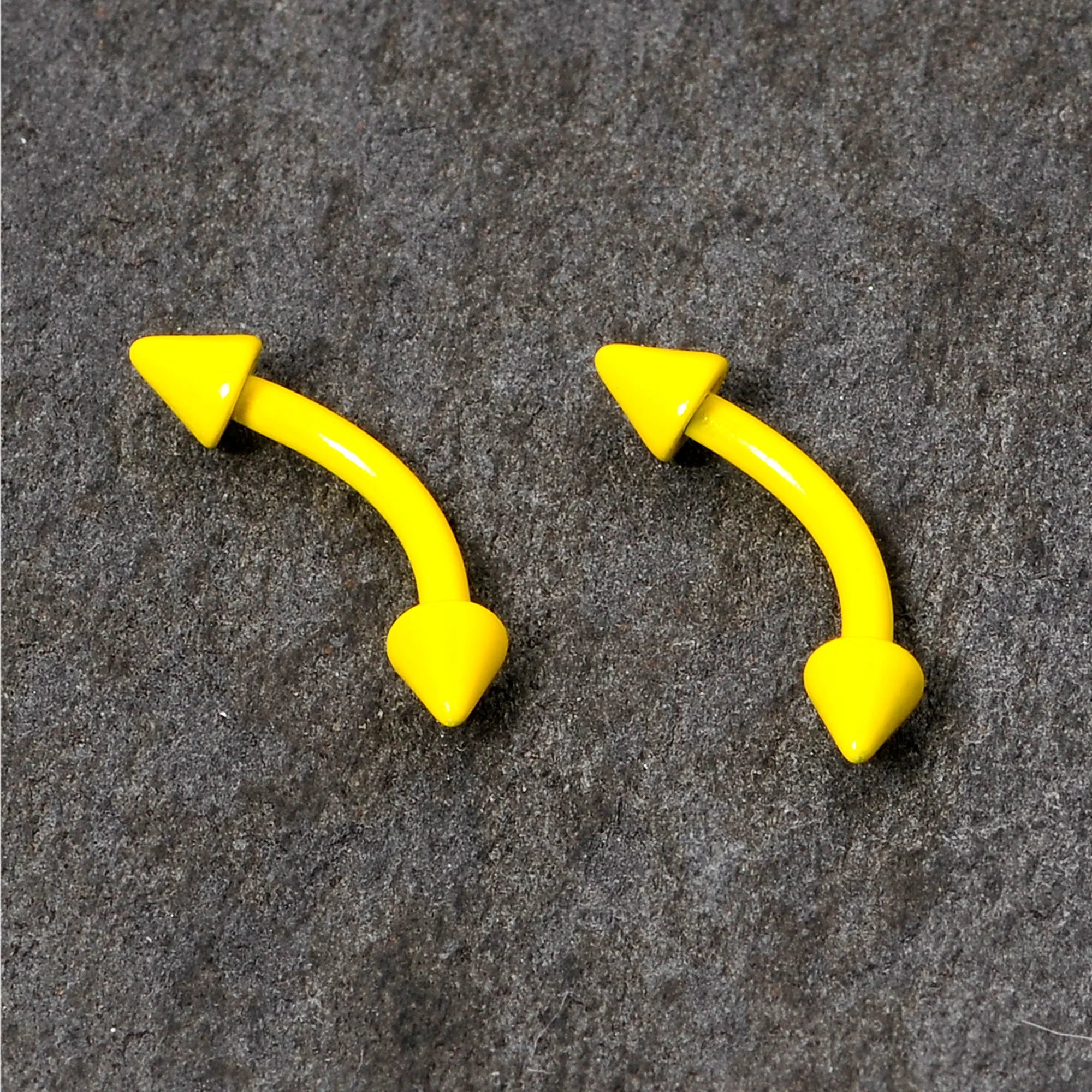 16G 5/16 Yellow Glow in the Dark Cone End Curved Barbell Set of 2 - Image 4