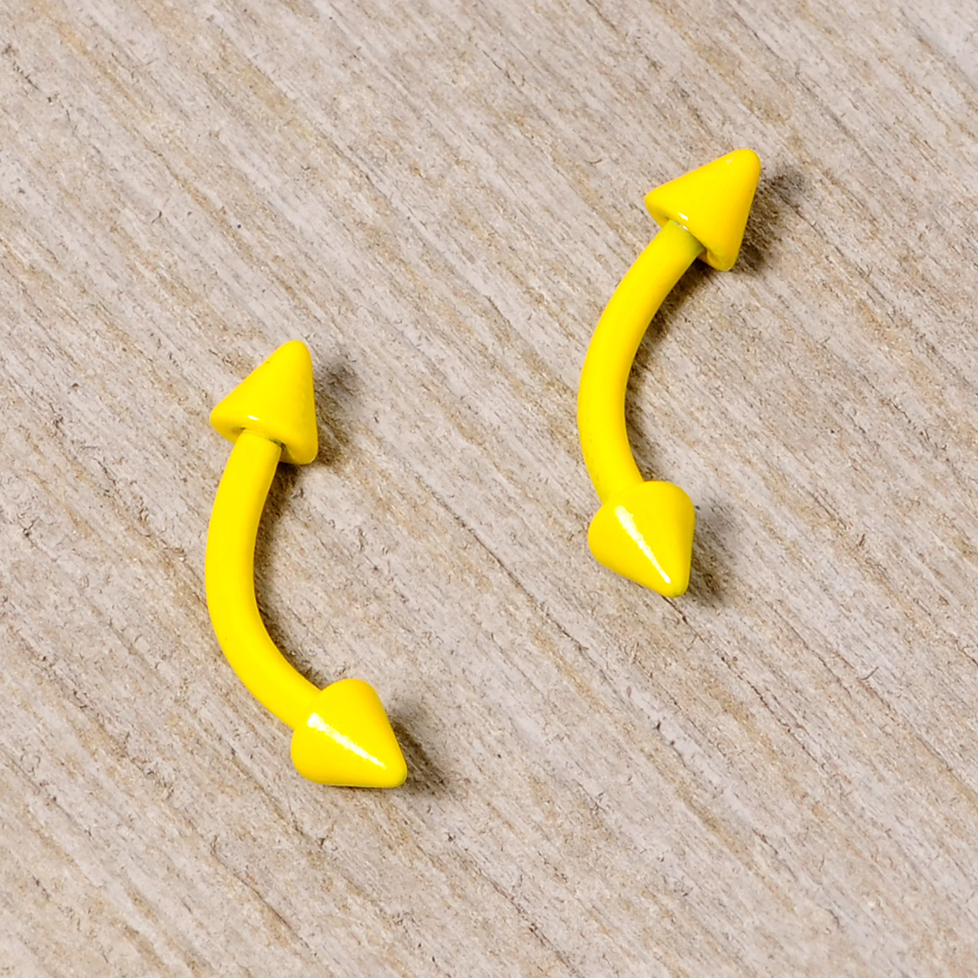 16G 5/16 Yellow Glow in the Dark Cone End Curved Barbell Set of 2 - Image 5