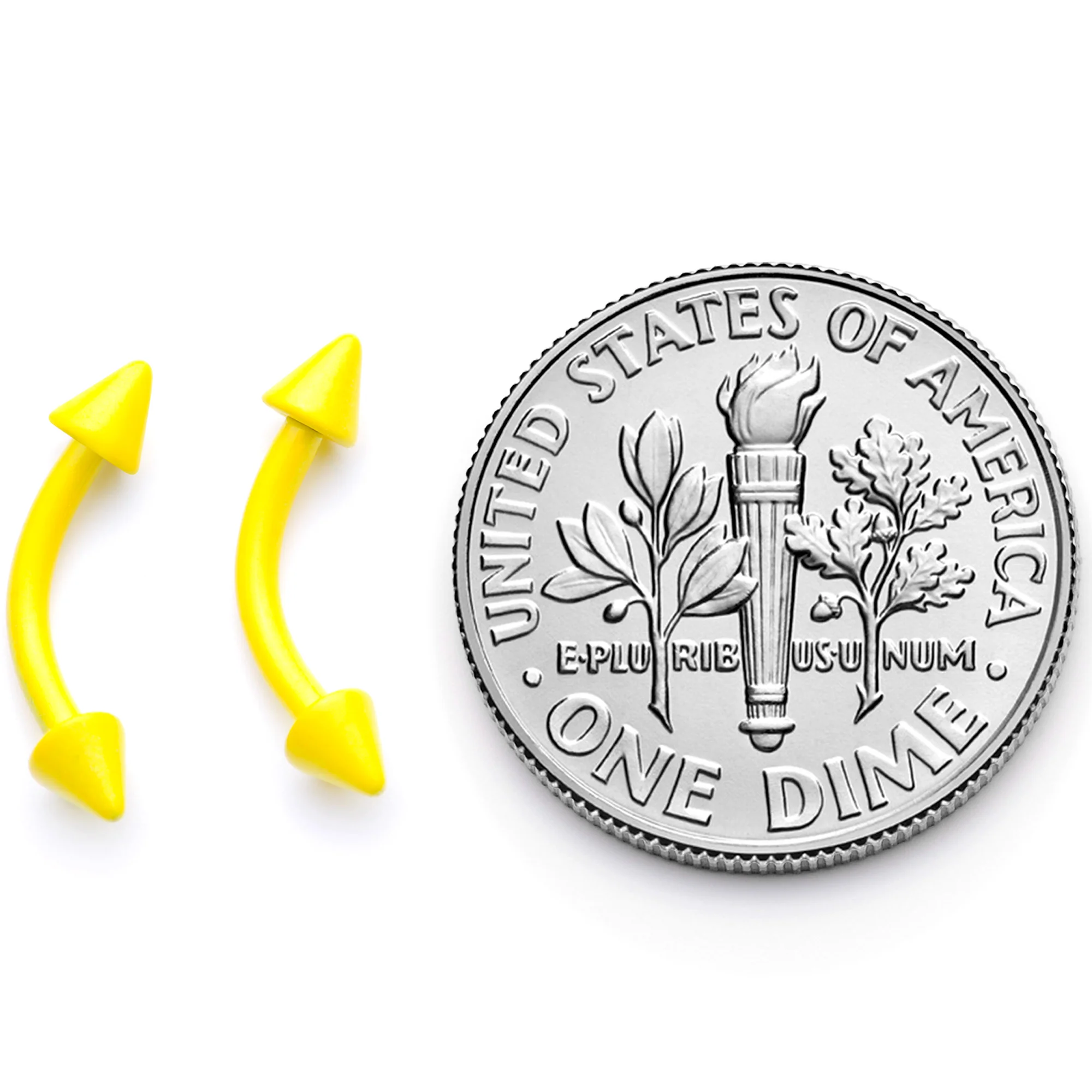 16G 5/16 Yellow Glow in the Dark Cone End Curved Barbell Set of 2 - Image 6