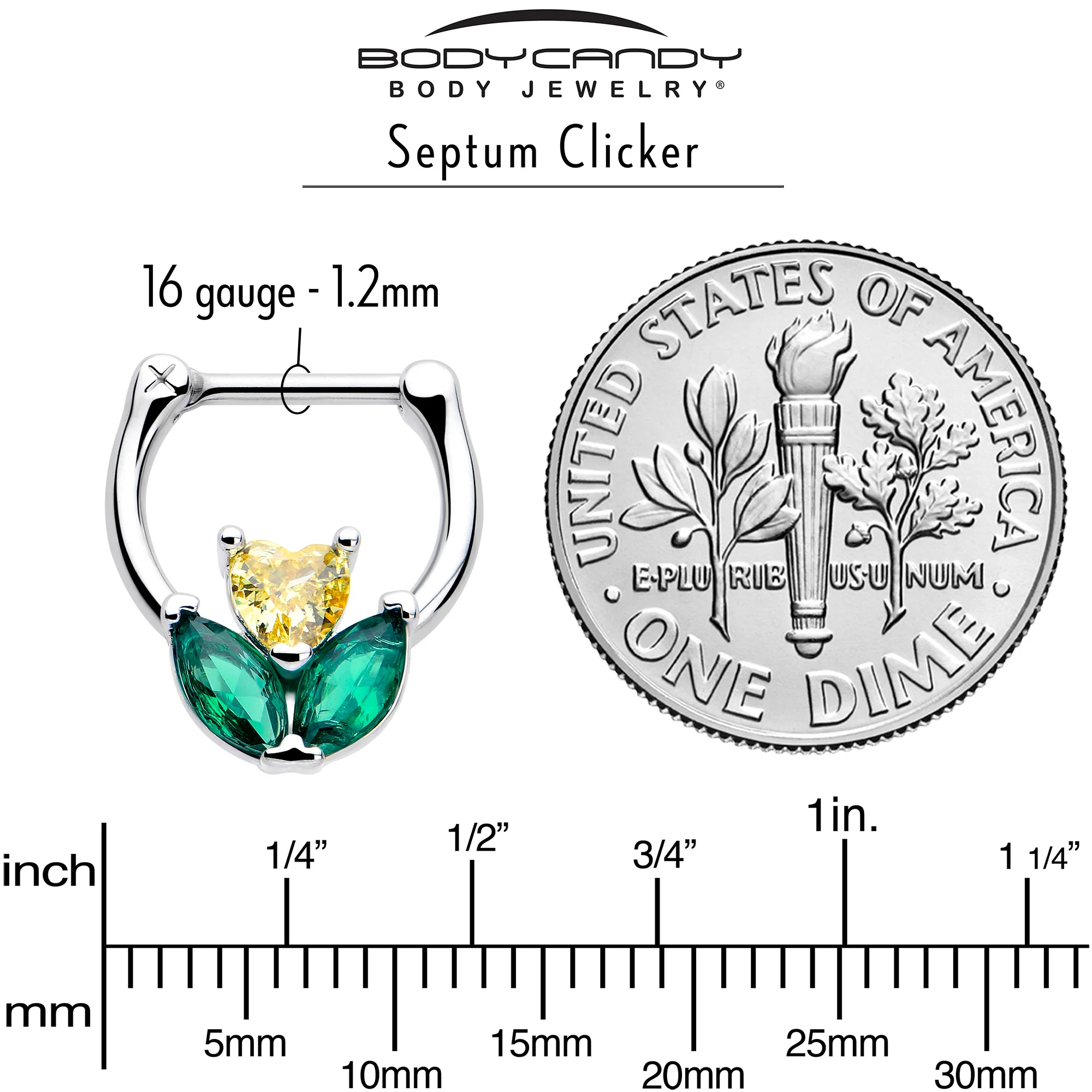 16G 5/16 Yellow Green CZ Gem Love Flower Cartilage Clicker - Image 4