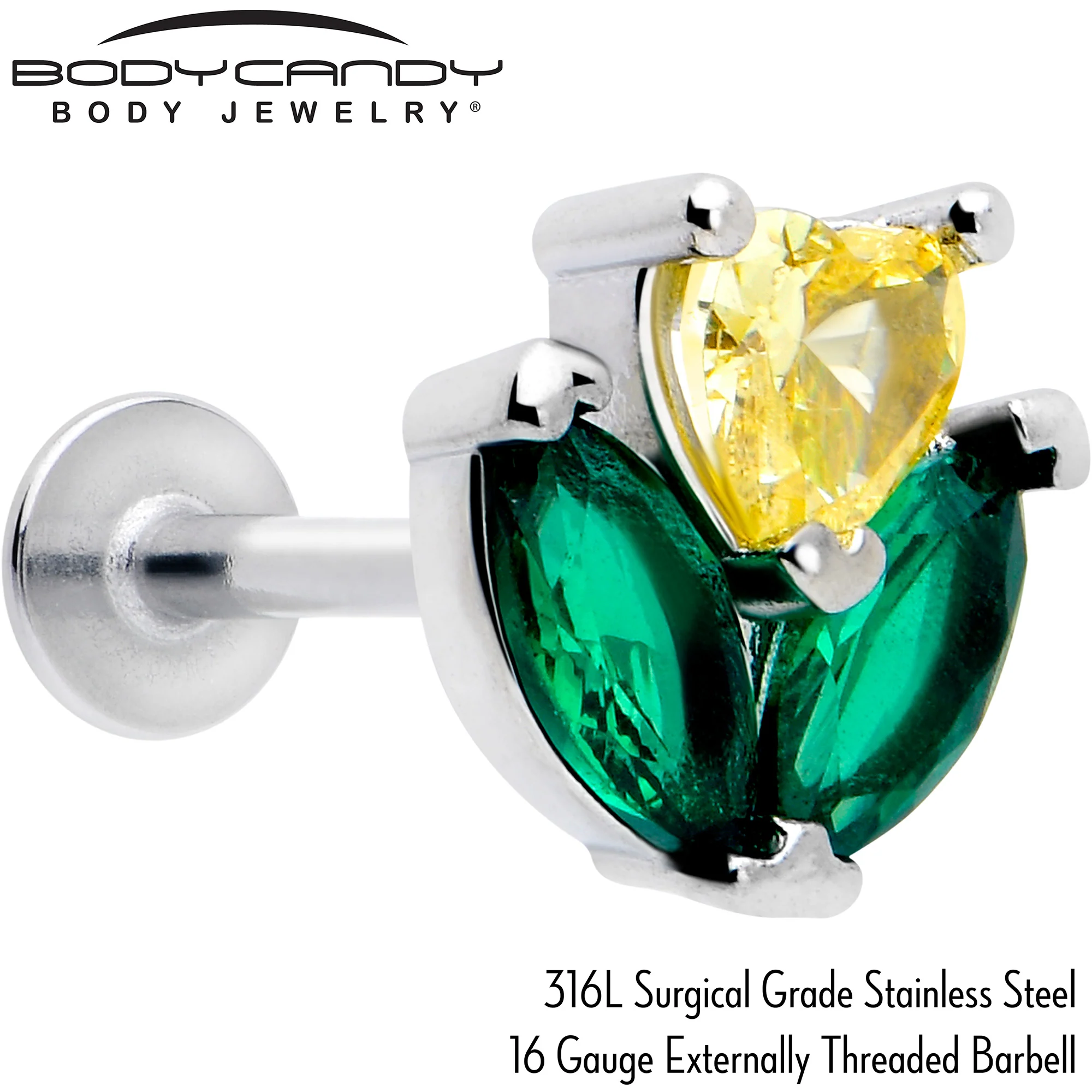 16G 5/16 Yellow Green CZ Gem Love Flower Labret Monroe Tragus - Image 2