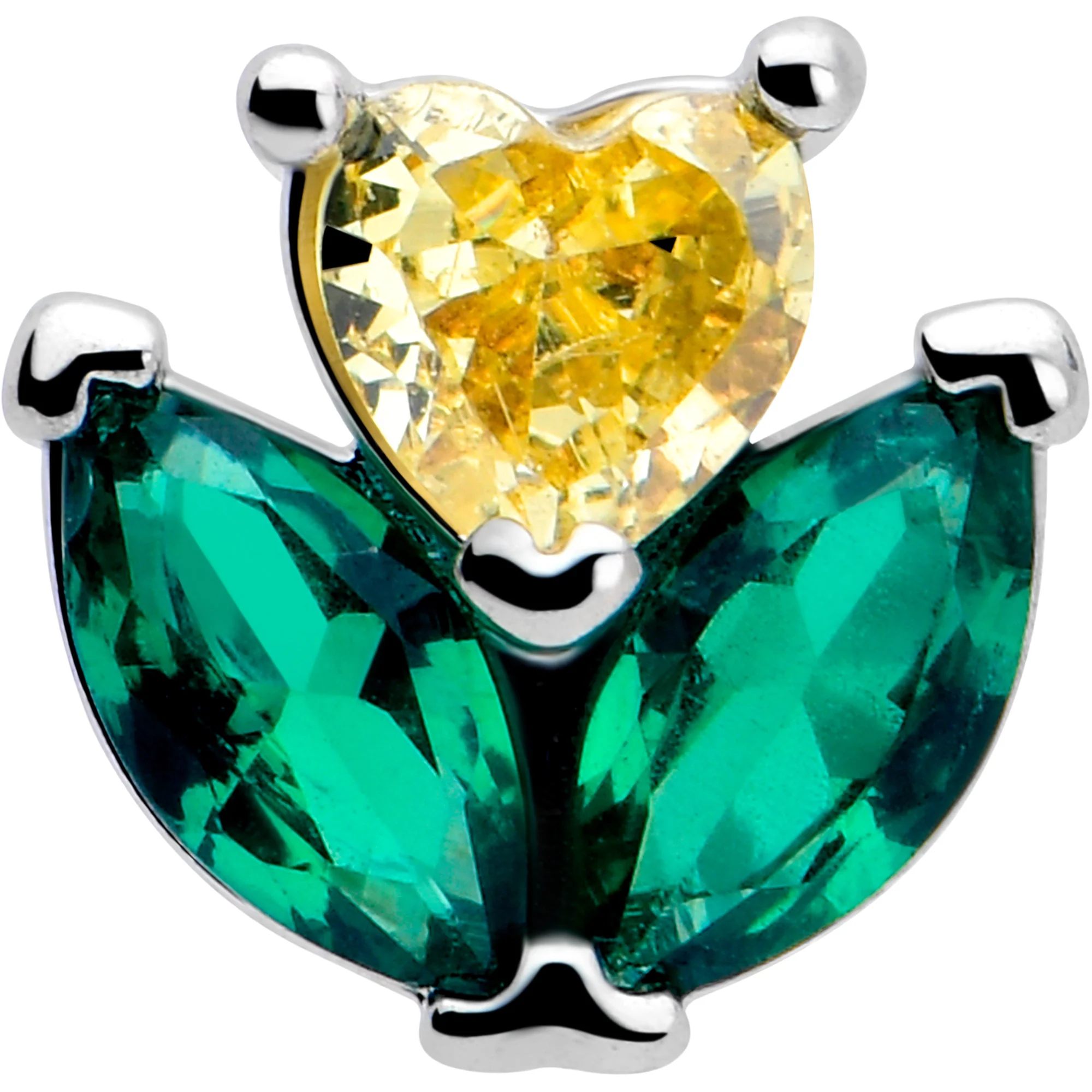 16G 5/16 Yellow Green CZ Gem Love Flower Labret Monroe Tragus - Image 3