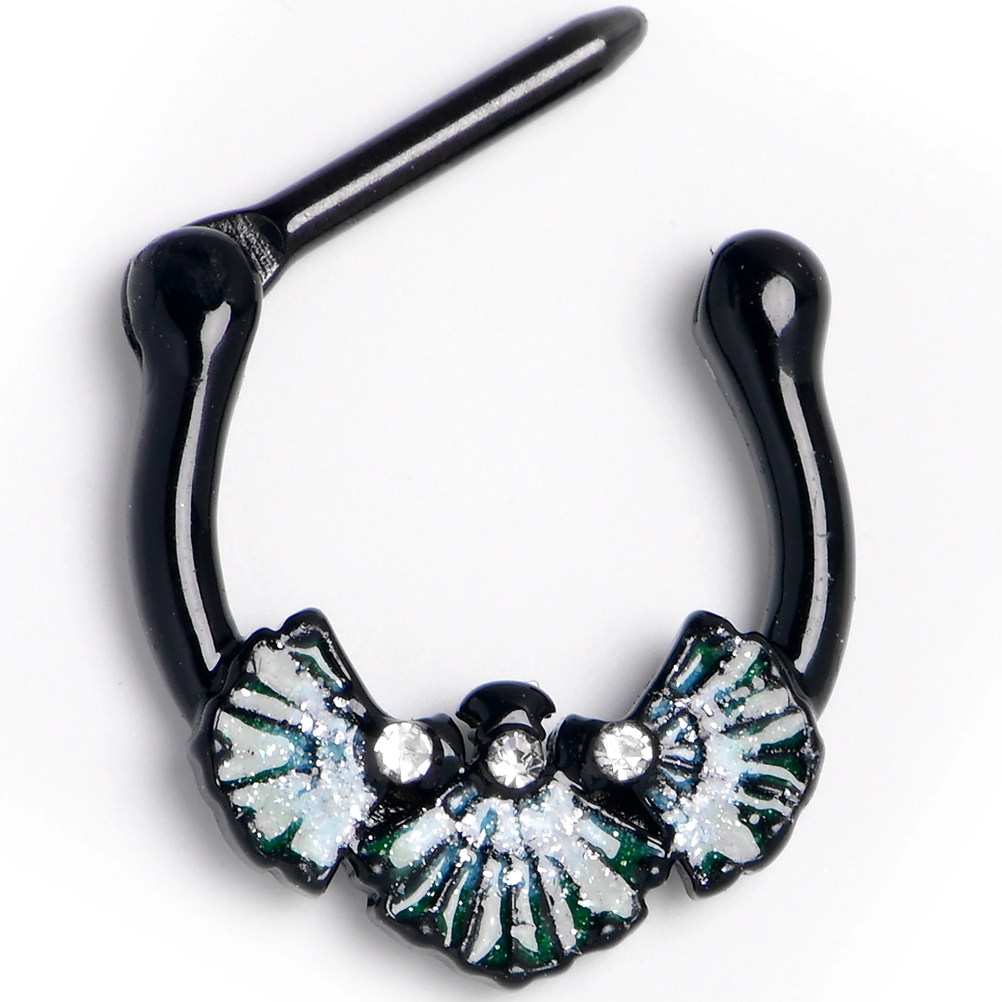 16G 5/6 Black PVD S White Ocean Magic Sea Shells Septum Clicker