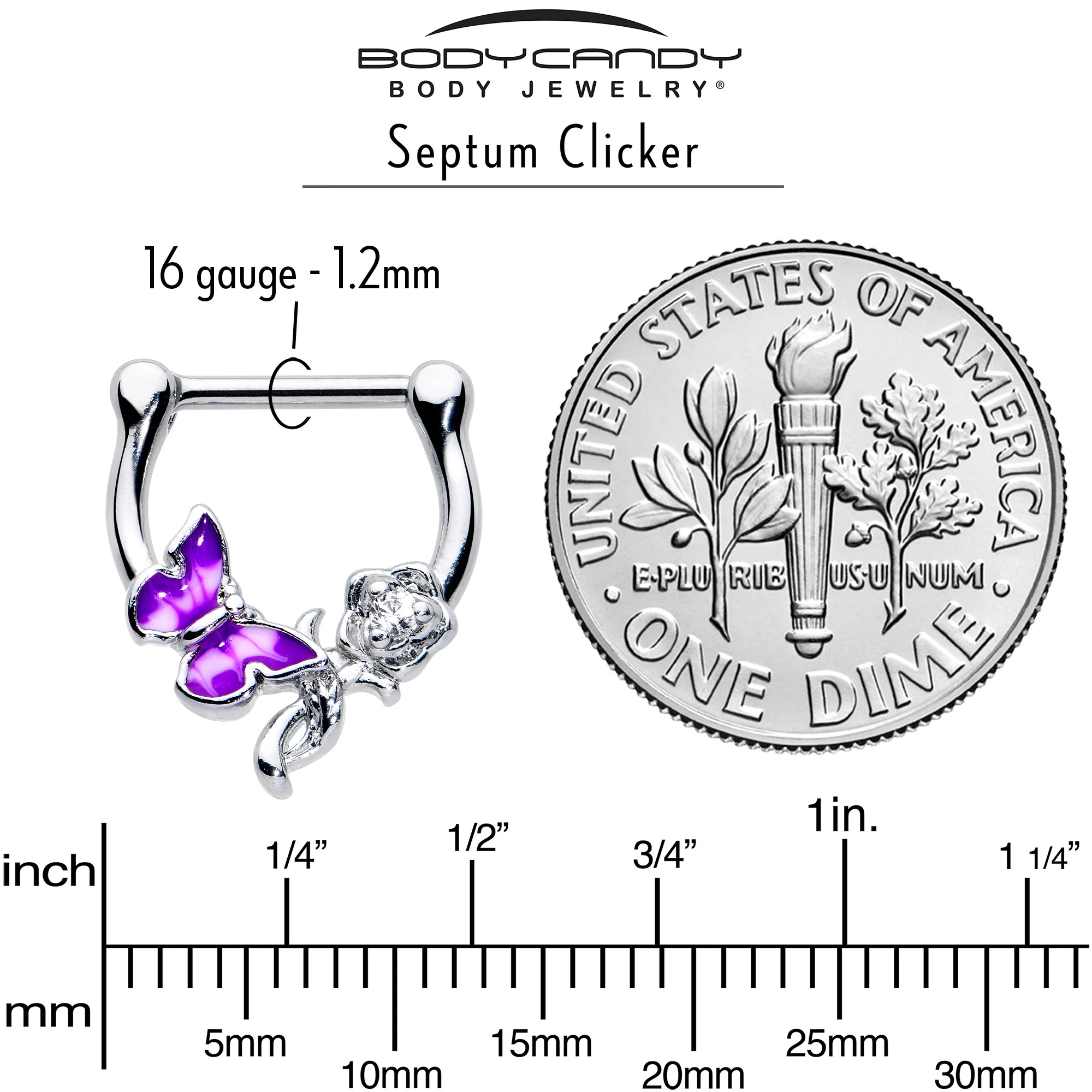 16G 5/6 Clear Gem Butterfly Rose Flower Purple Cartilage Clicker - Image 5