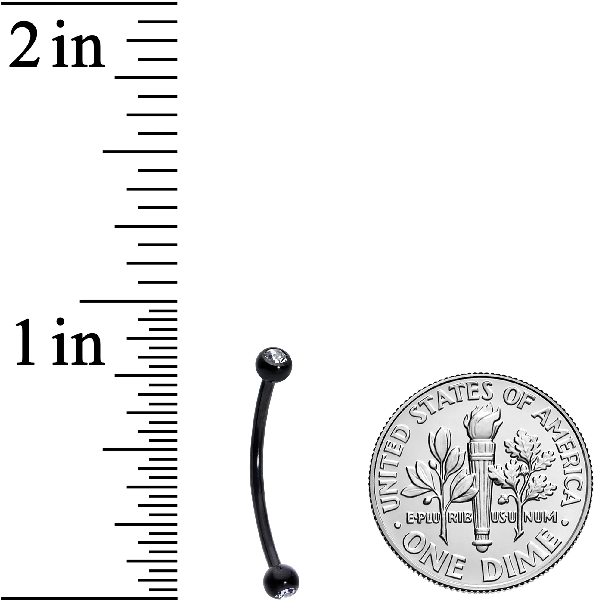 16G 5/8 Clear Gem Ball End Black Curved Barbell - Image 3