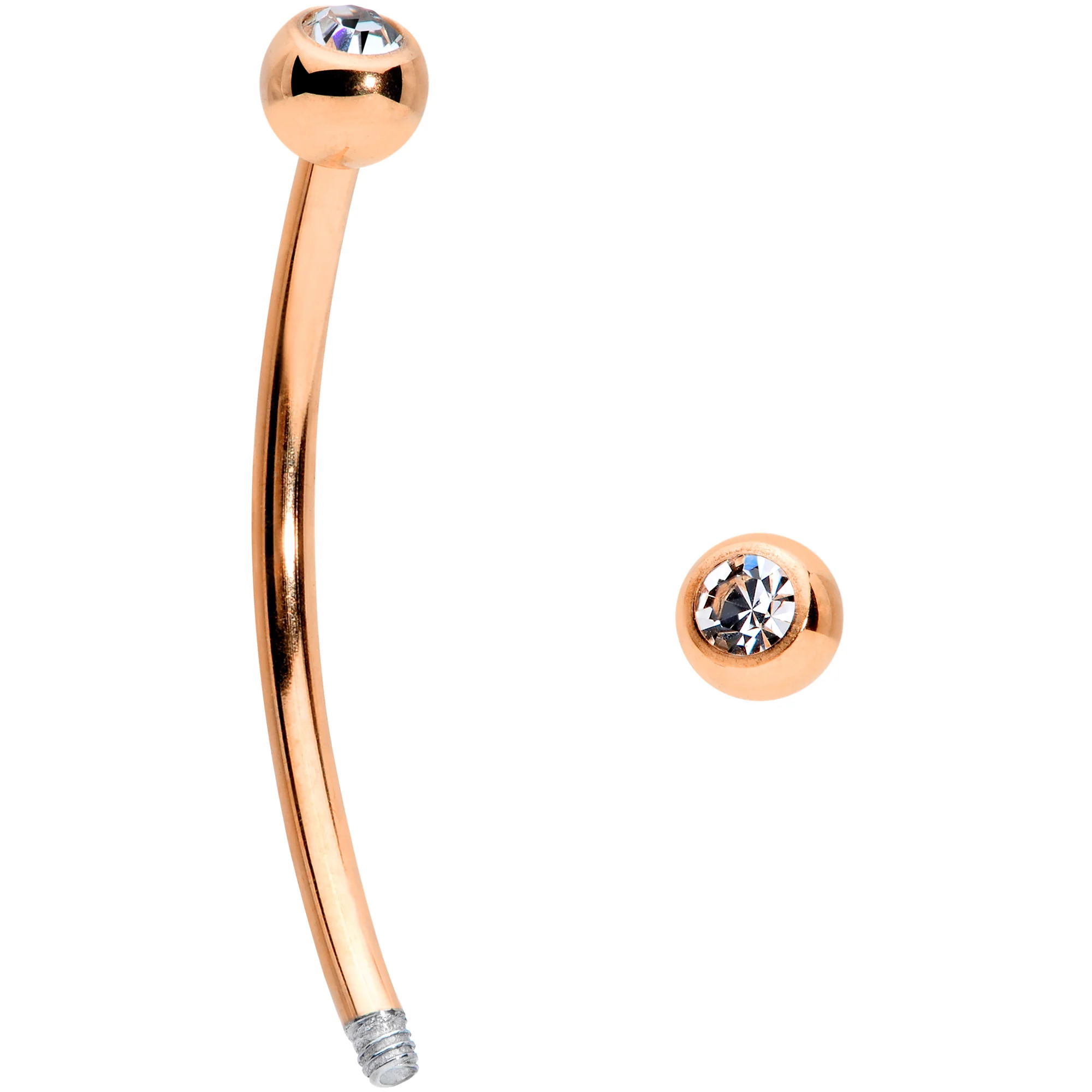 16G 5/8 Clear Gem Ball End Rose Gold Tone Curved Barbell - Image 2