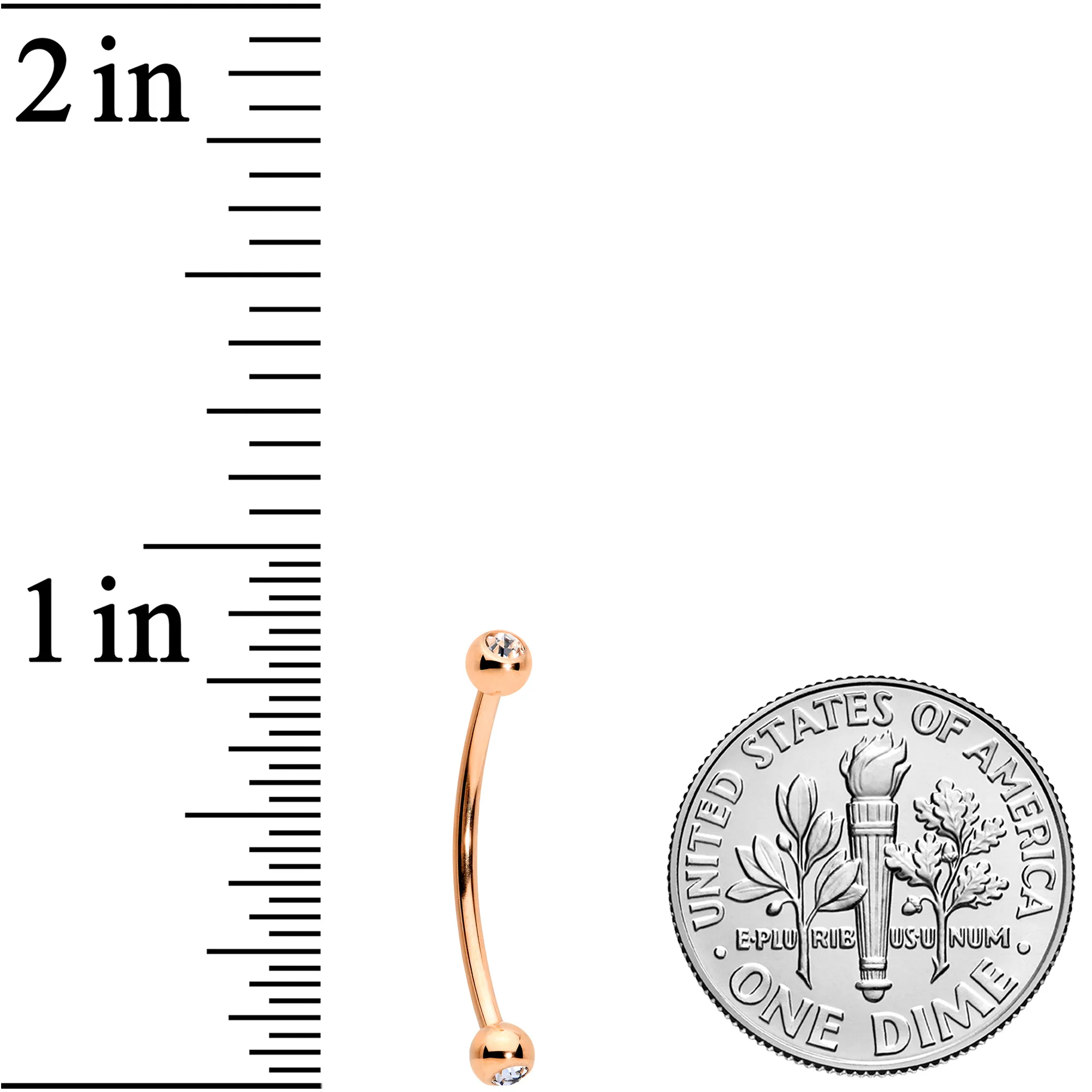 16G 5/8 Clear Gem Ball End Rose Gold Tone Curved Barbell - Image 3