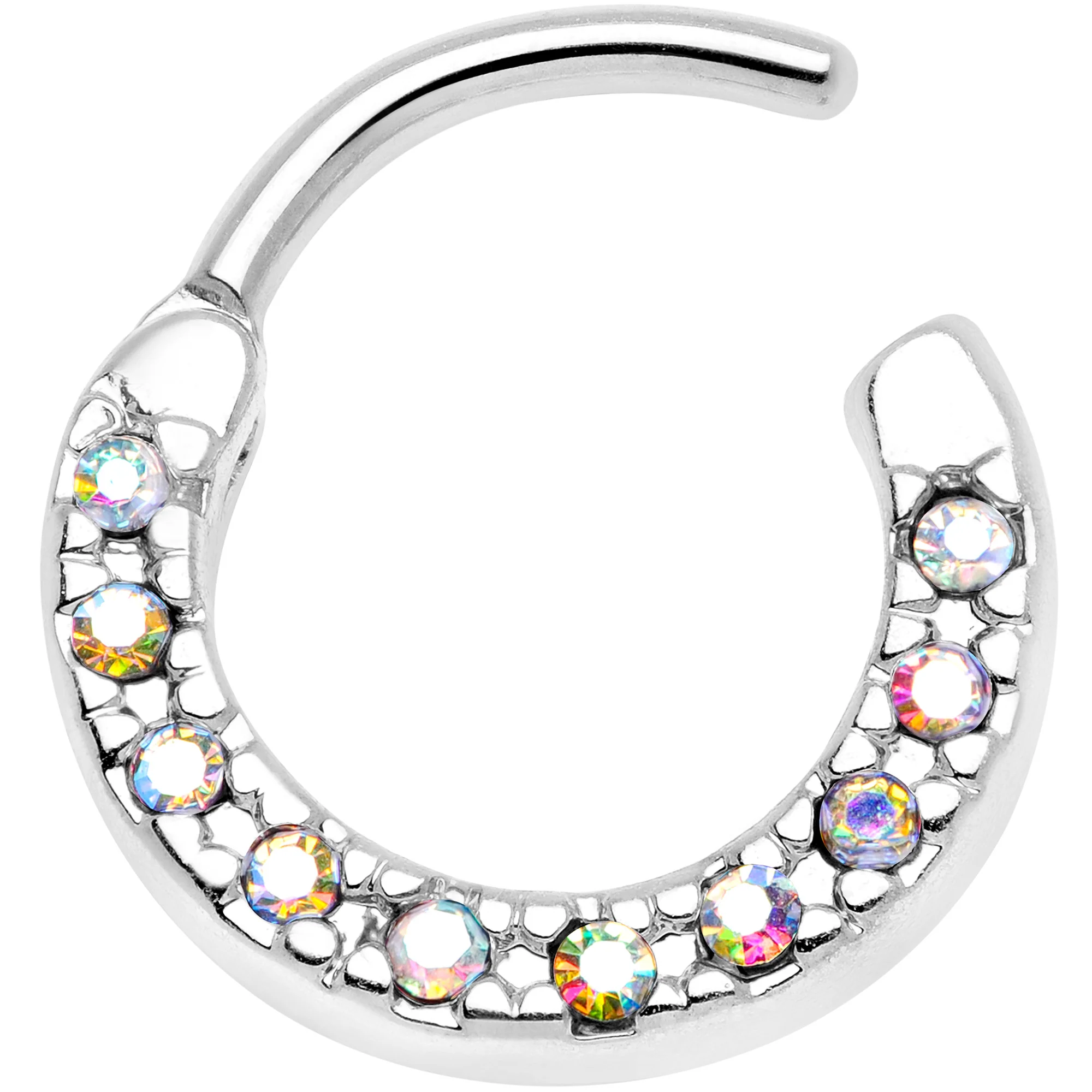 16G 5/16 Aurora Gem Paved Cartilage Clicker - Image 2