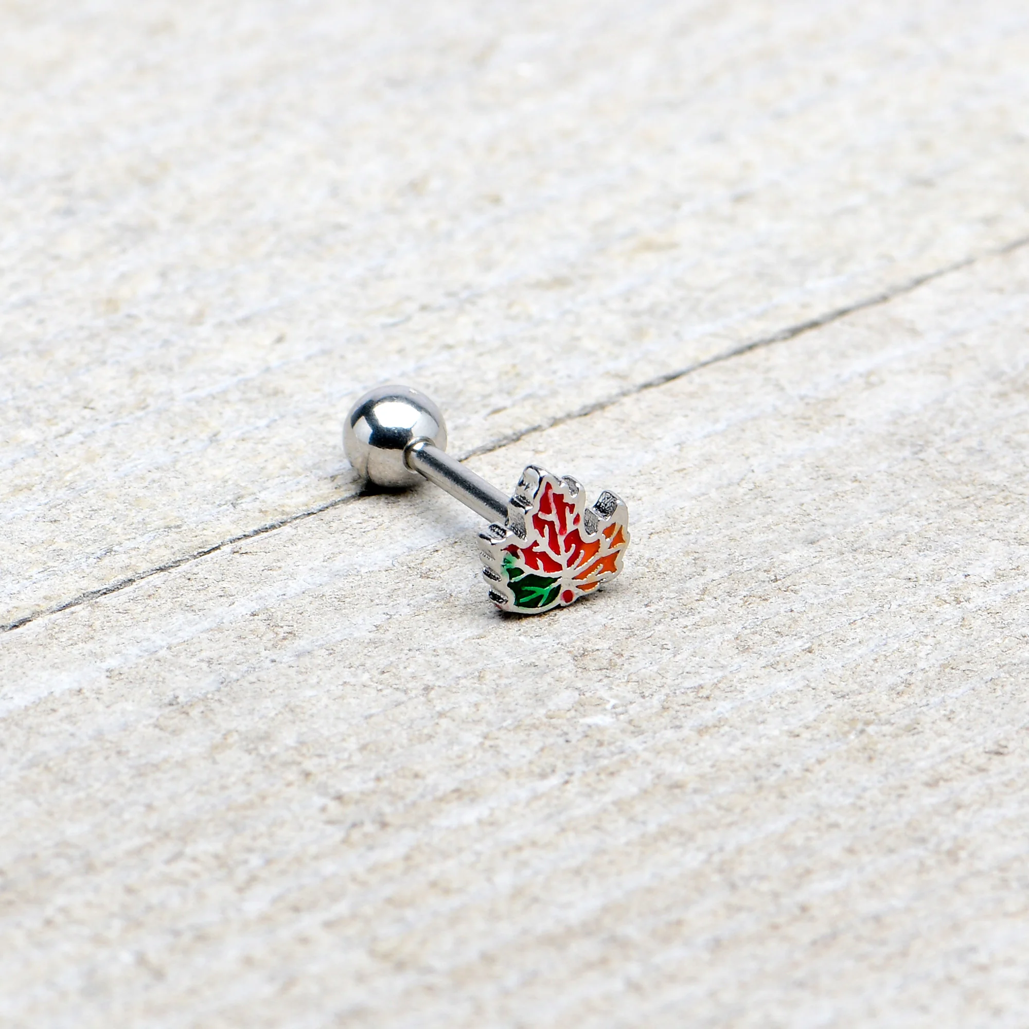16G 5/16 Autumn Tricolor Maple Leaf Cartilage Tragus Earring - Image 6
