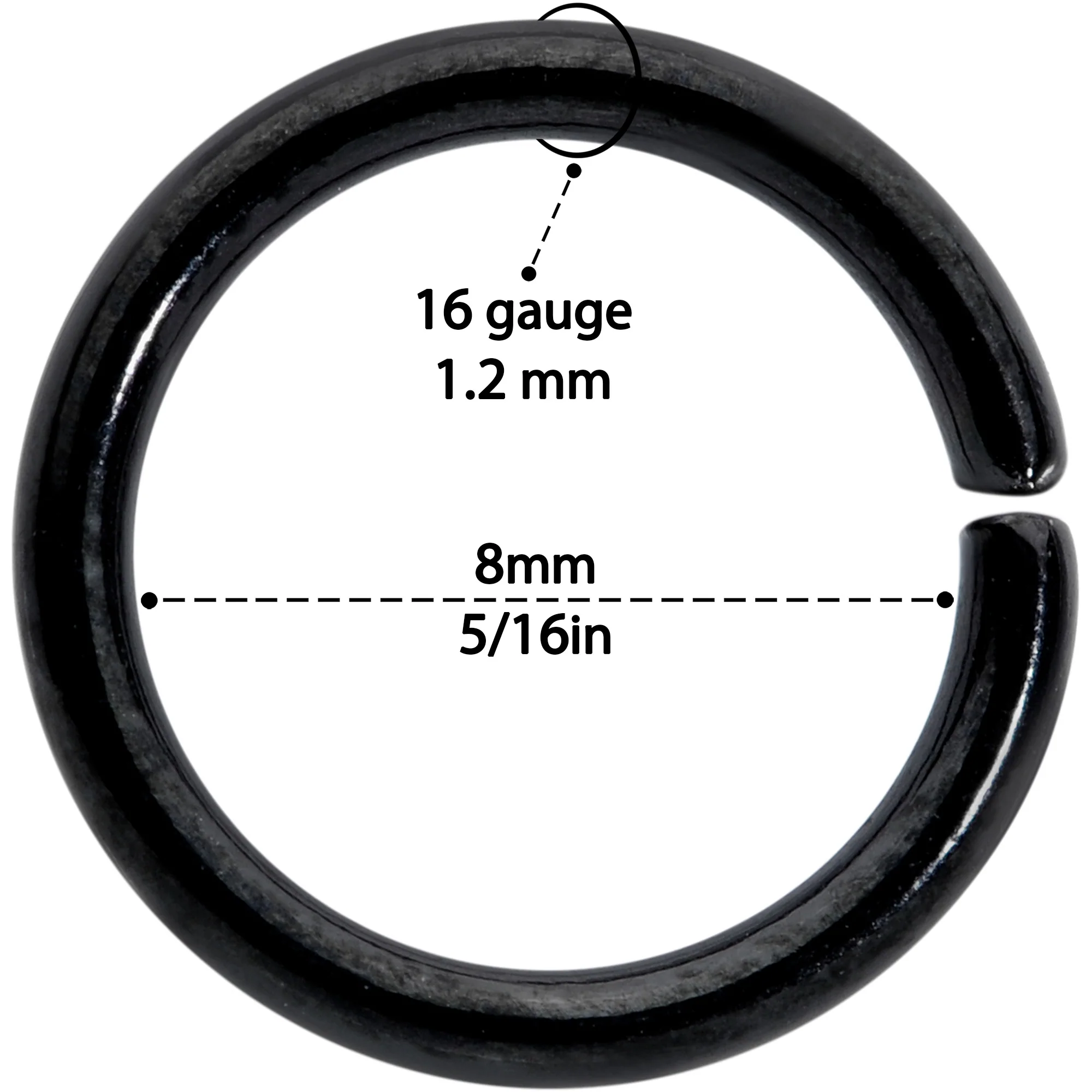 16G 5/16 Black Anodized Seamless Cartilage Ring Set of 12 - Image 4