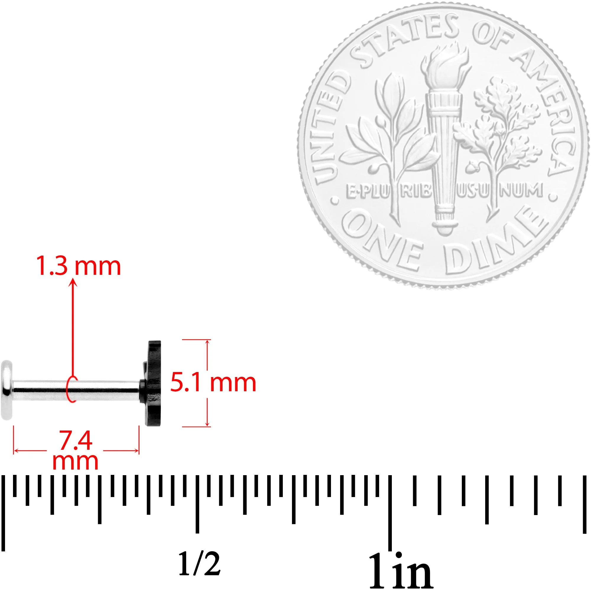 16G 5/16 Black Cat Internally Threaded Labret Tragus - Image 3