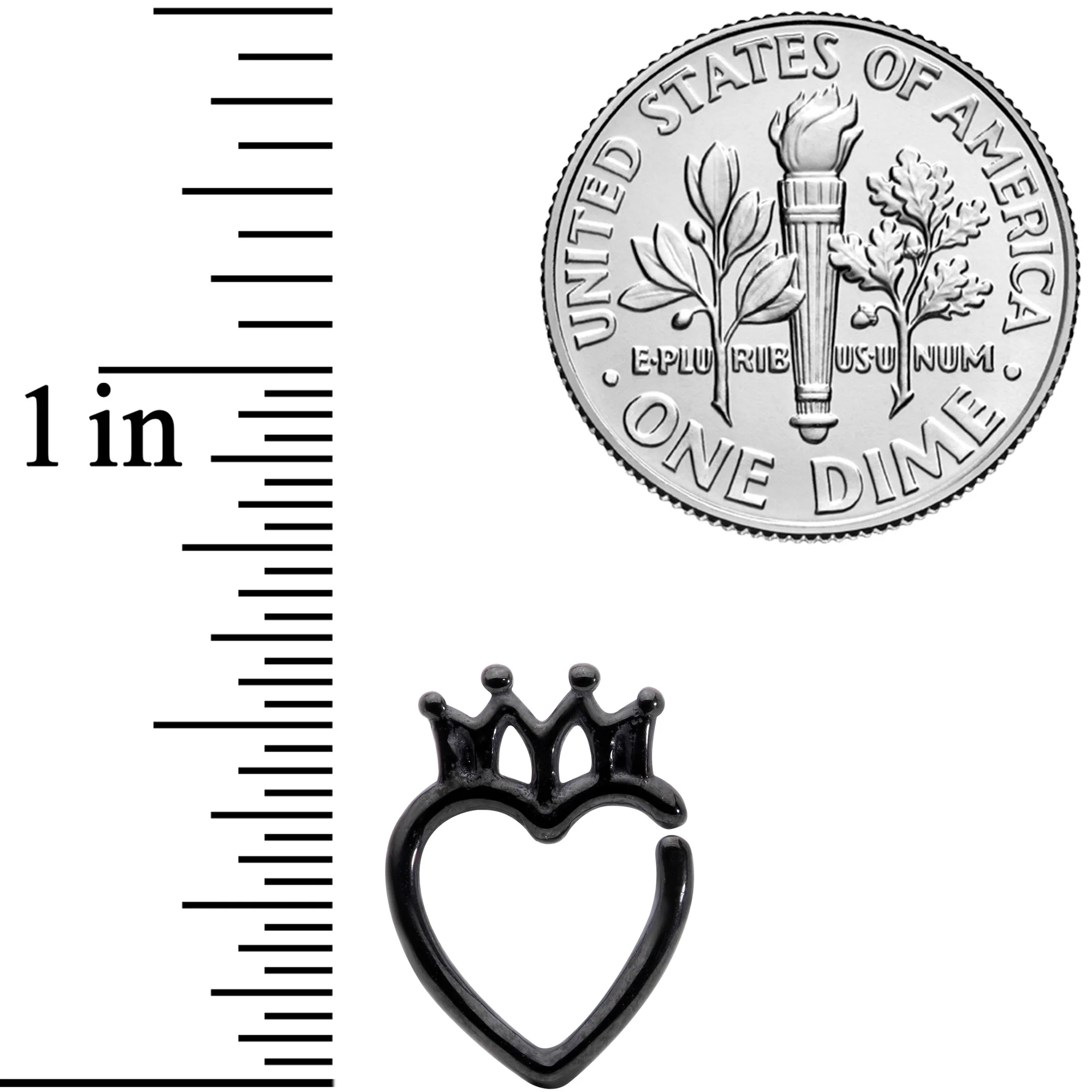 16G 5/16 Black Royal Crown Heart Right Ear Closure Ring - Image 2