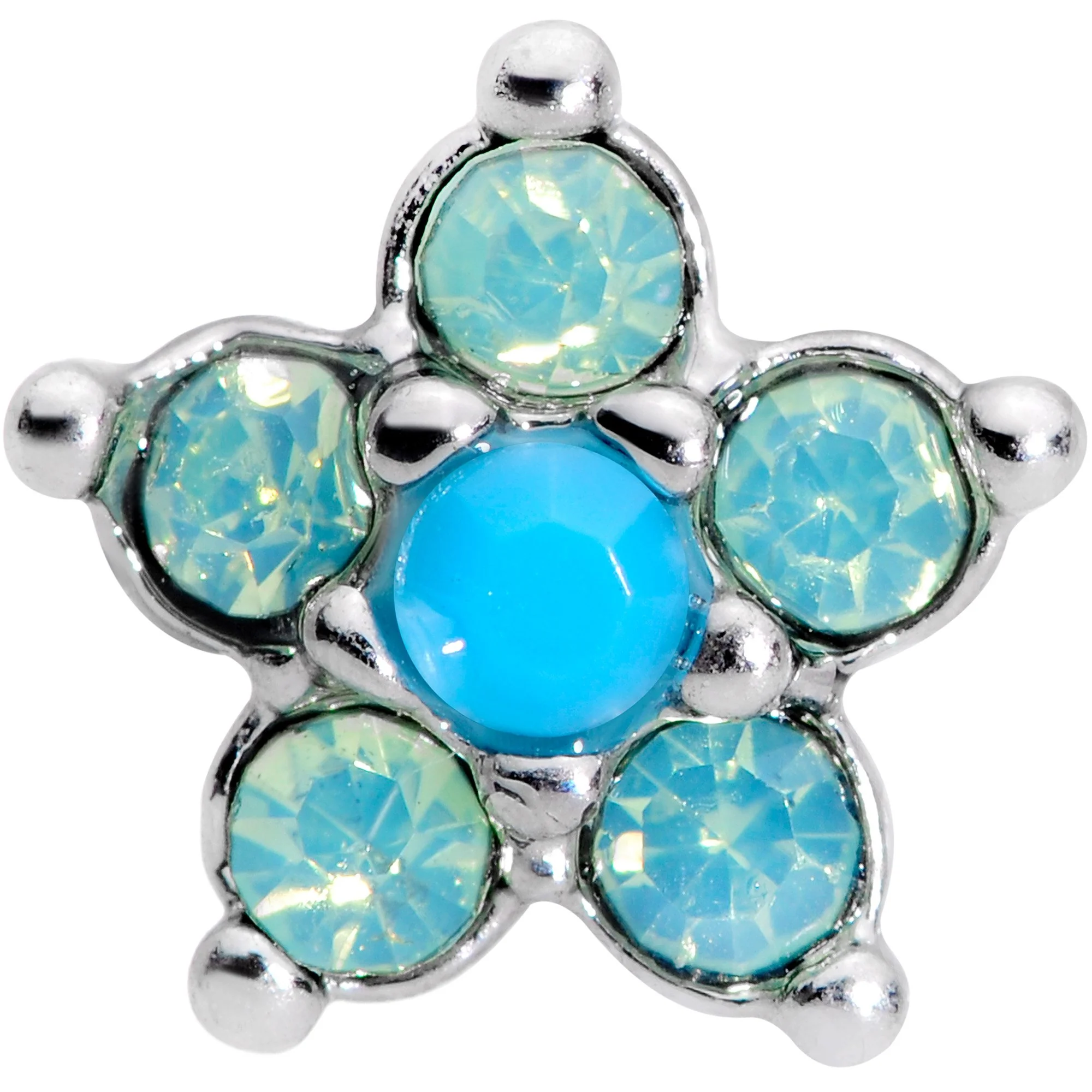 16G 5/16 Blue Faux Opal Internally Threaded Flower Labret - Image 2