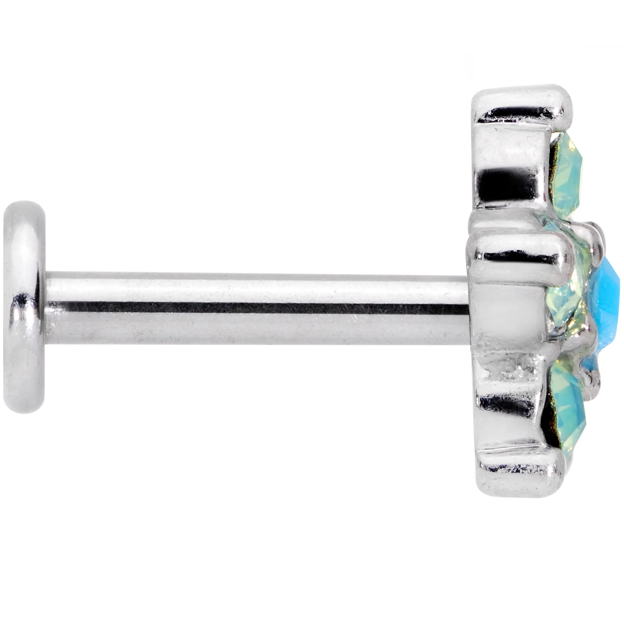 16G 5/16 Blue Faux Opal Internally Threaded Flower Labret - Image 3
