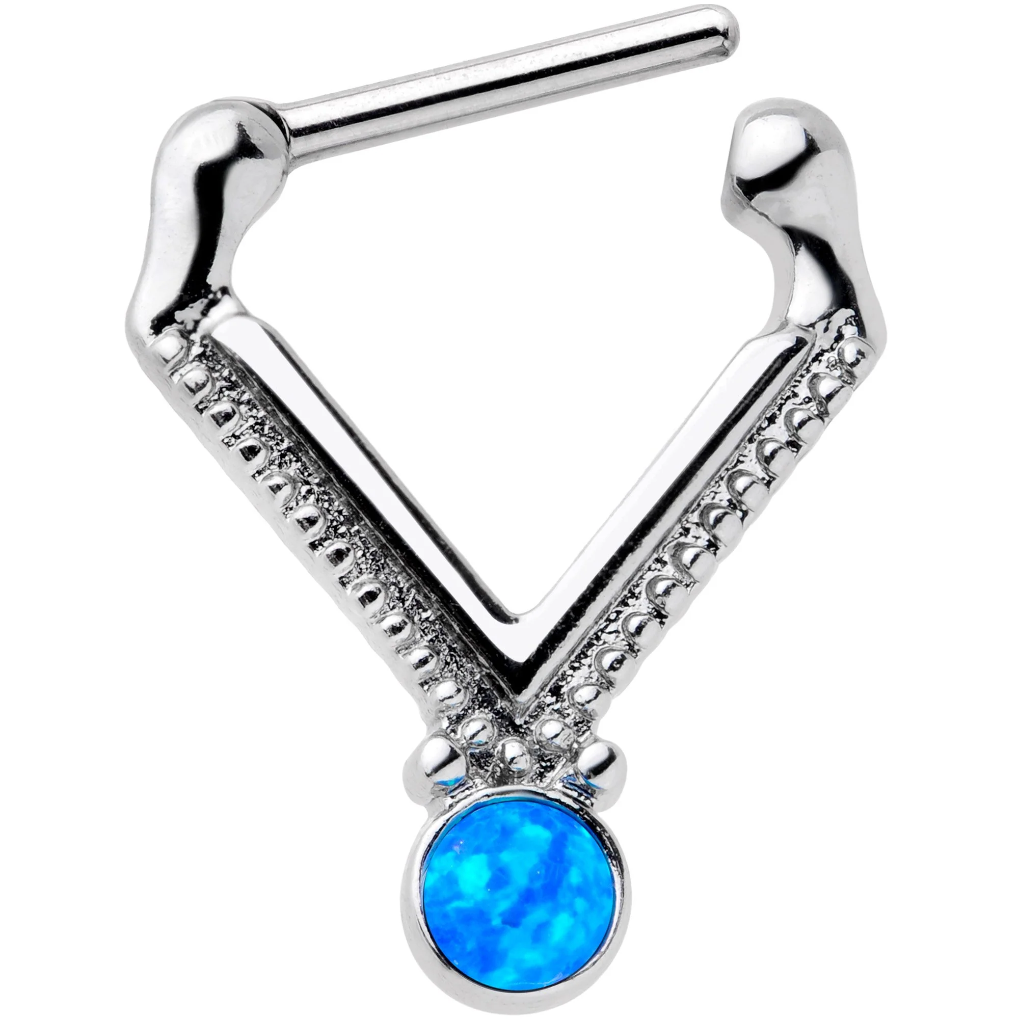 16G 5/16 Blue Faux Opal V Shape Septum Clicker - Image 2