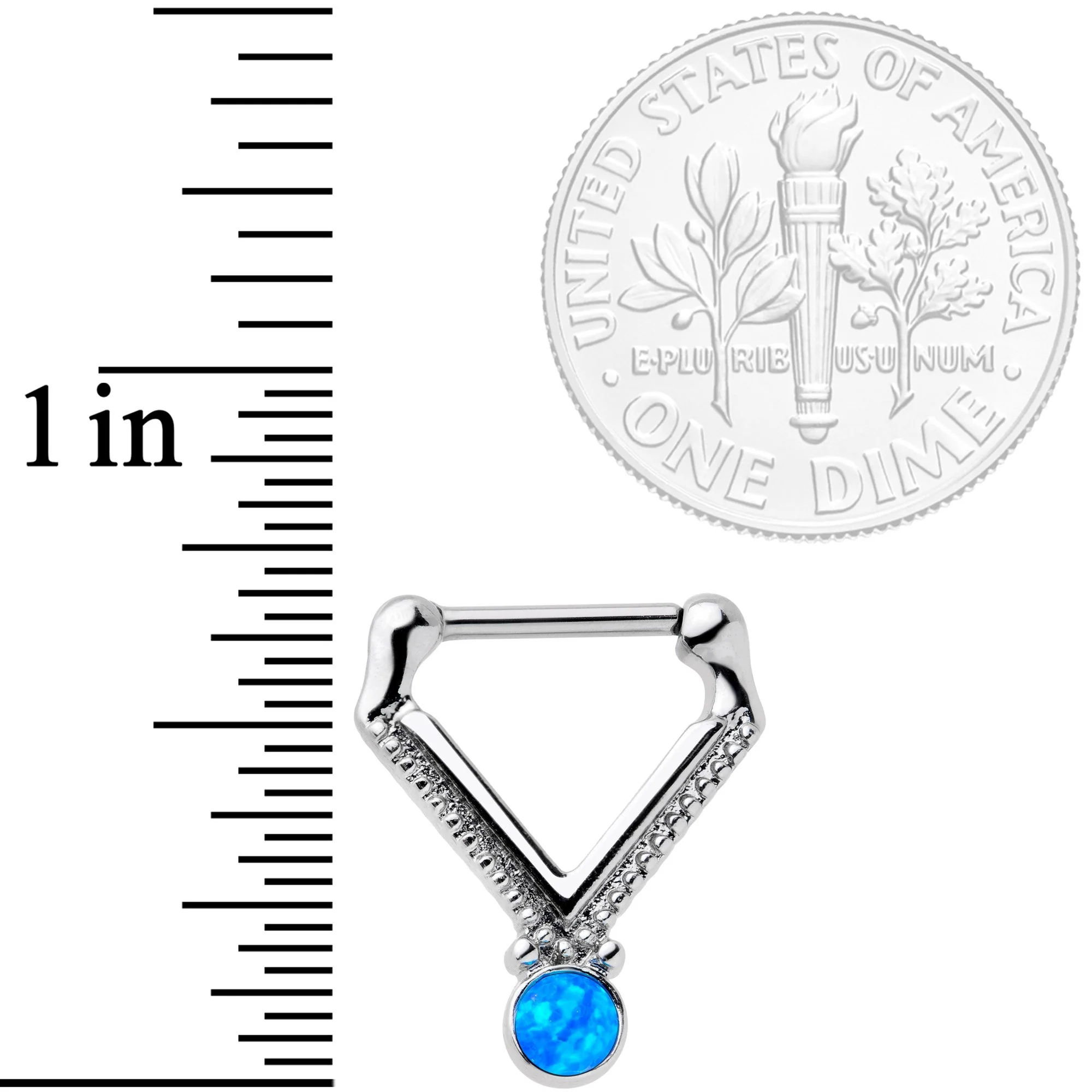 16G 5/16 Blue Faux Opal V Shape Septum Clicker - Image 3