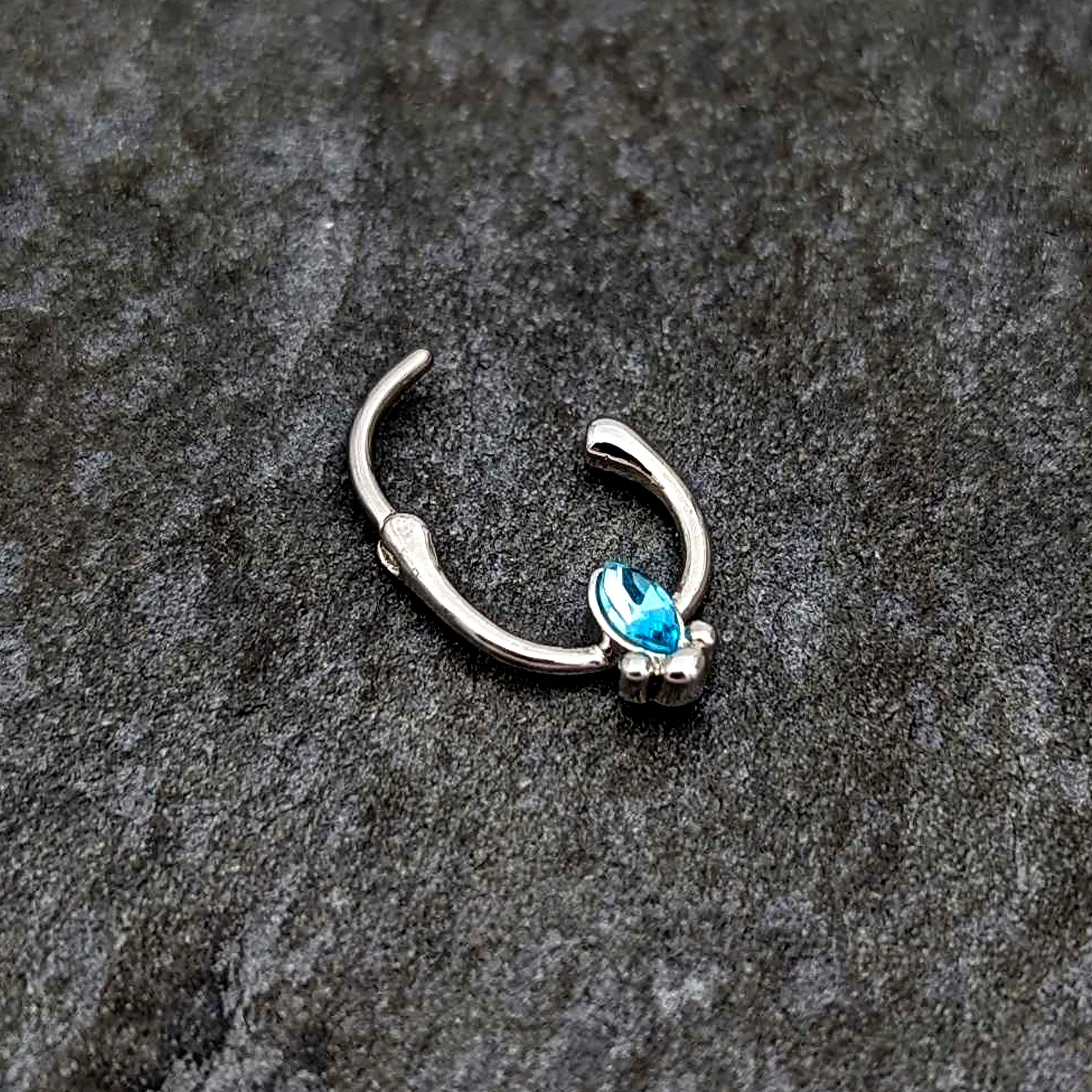 16G 5/16 Blue Gem Deco Oval Cartilage Clicker - Image 5
