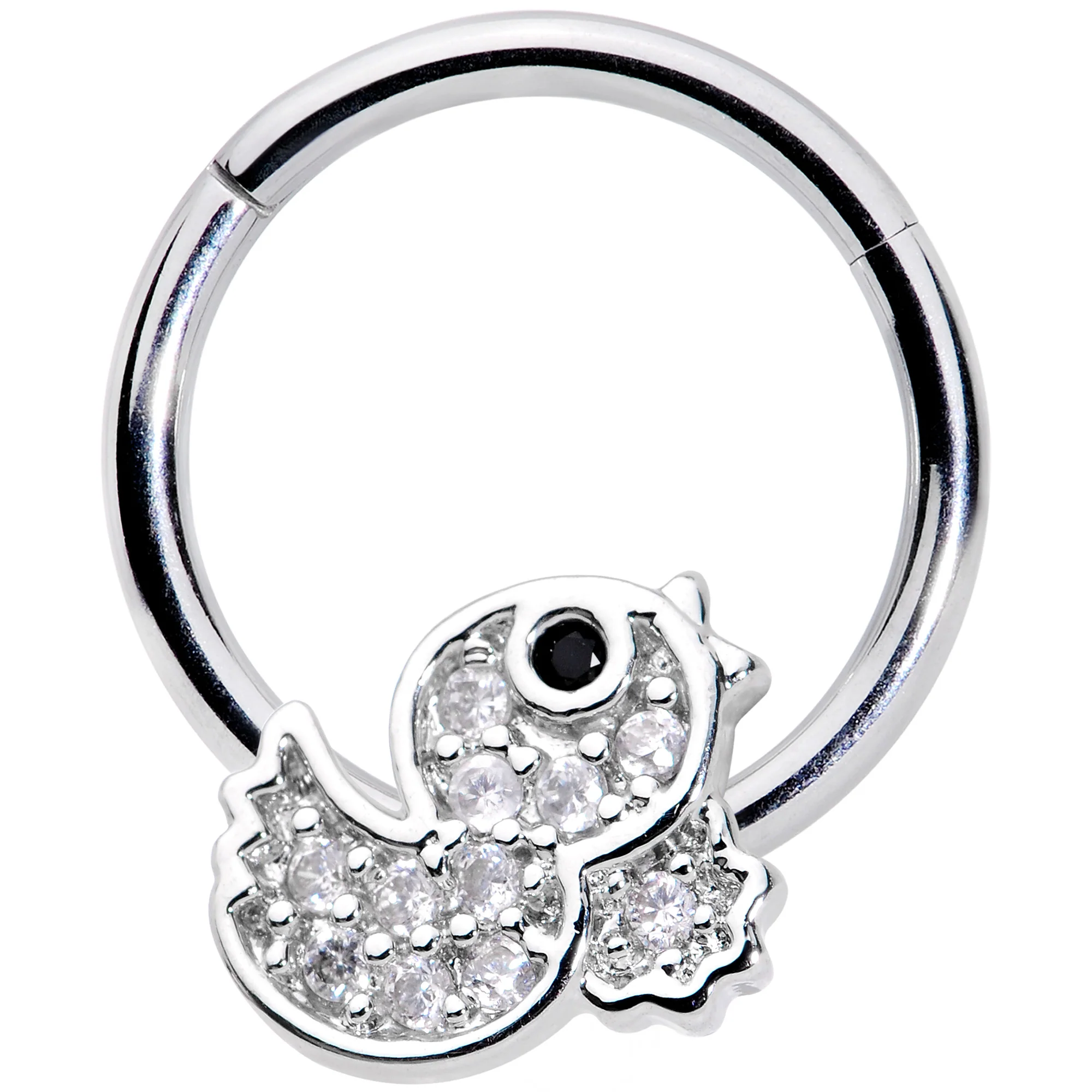 16G 5/16 Clear Black CZ Gem Ducky Hinged Segment Ring