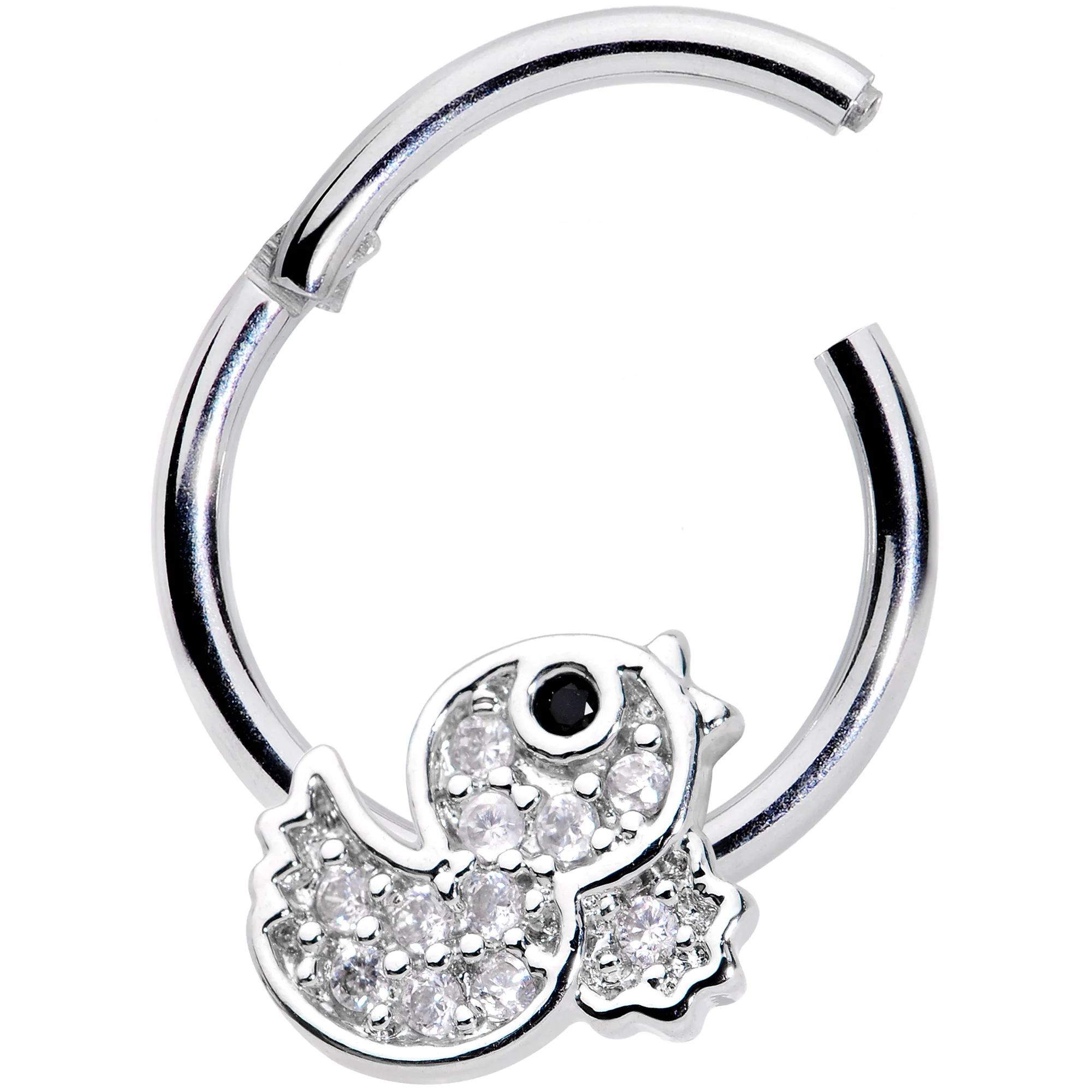 16G 5/16 Clear Black CZ Gem Ducky Hinged Segment Ring - Image 2