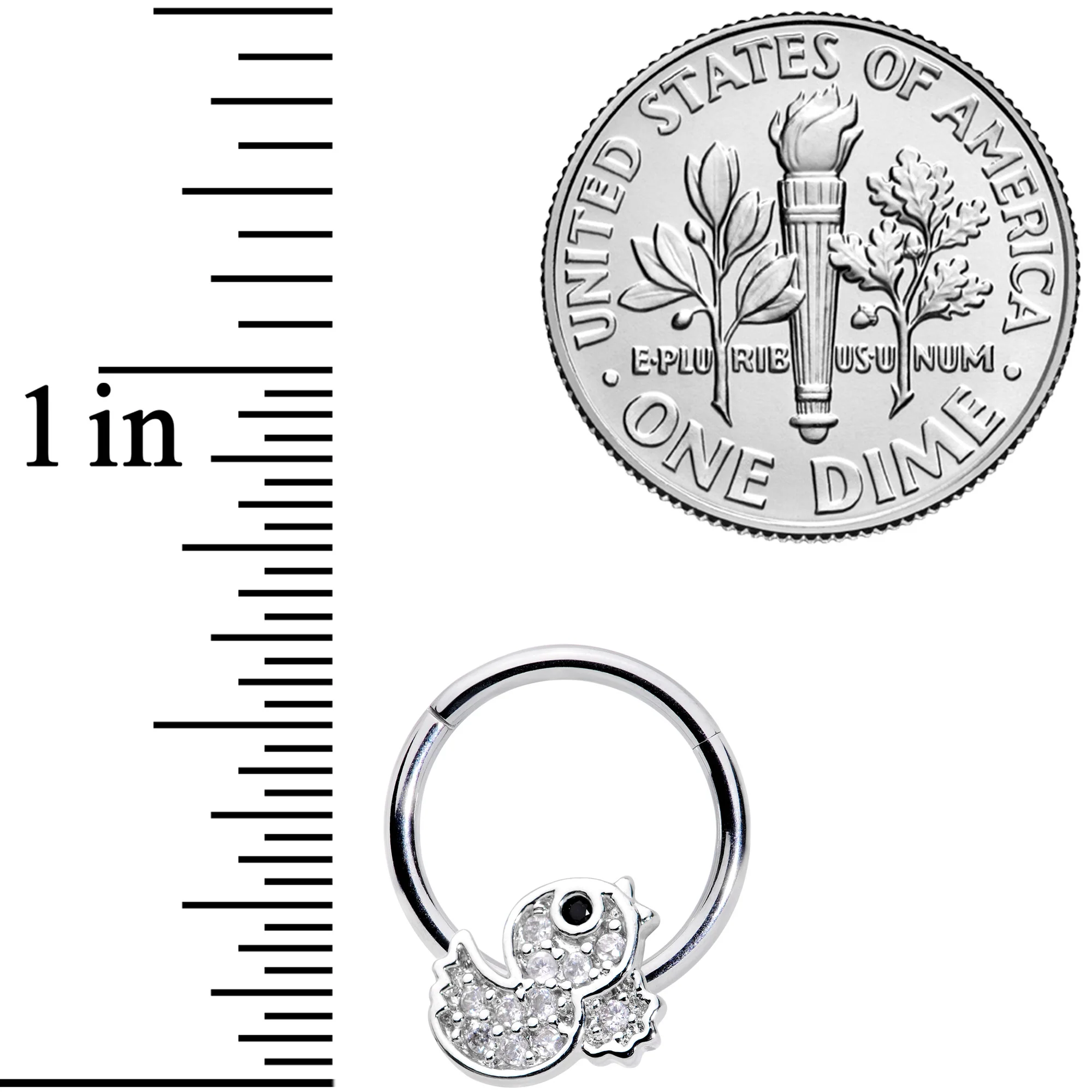 16G 5/16 Clear Black CZ Gem Ducky Hinged Segment Ring - Image 3