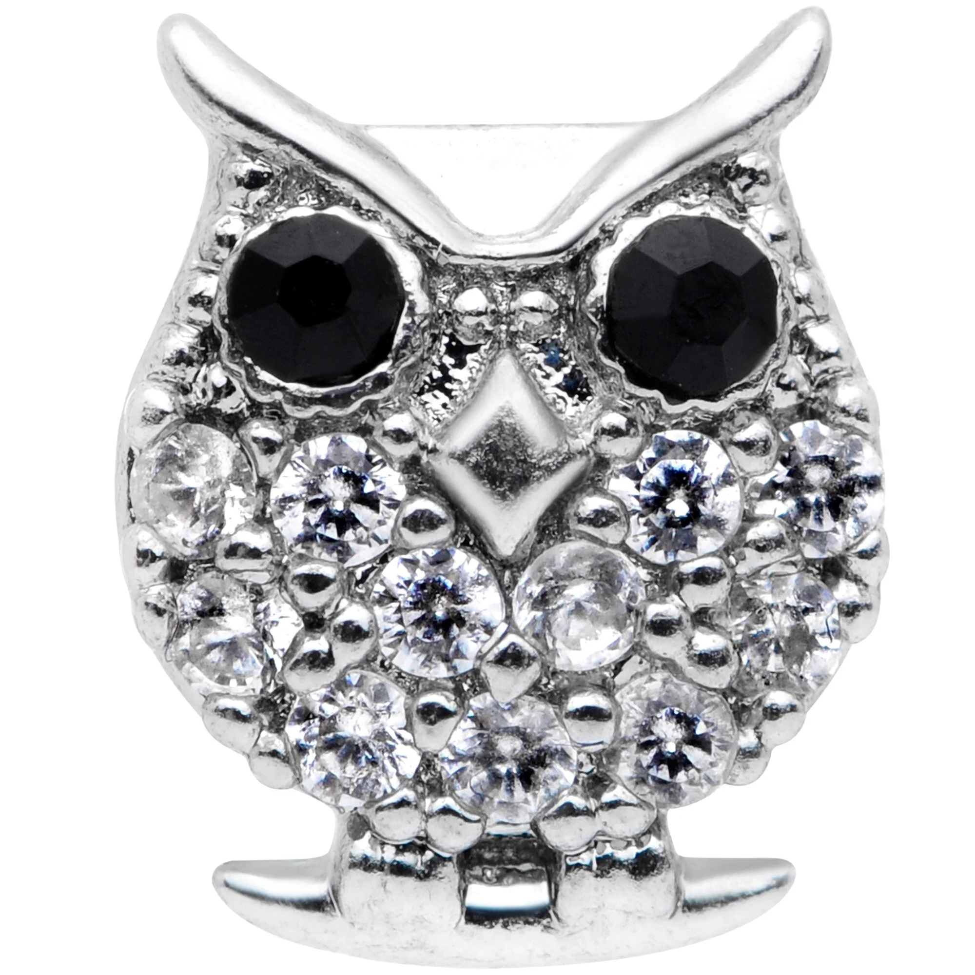 16G 5/16 Clear Black CZ Gem Round Owl Labret Monroe Tragus - Image 2