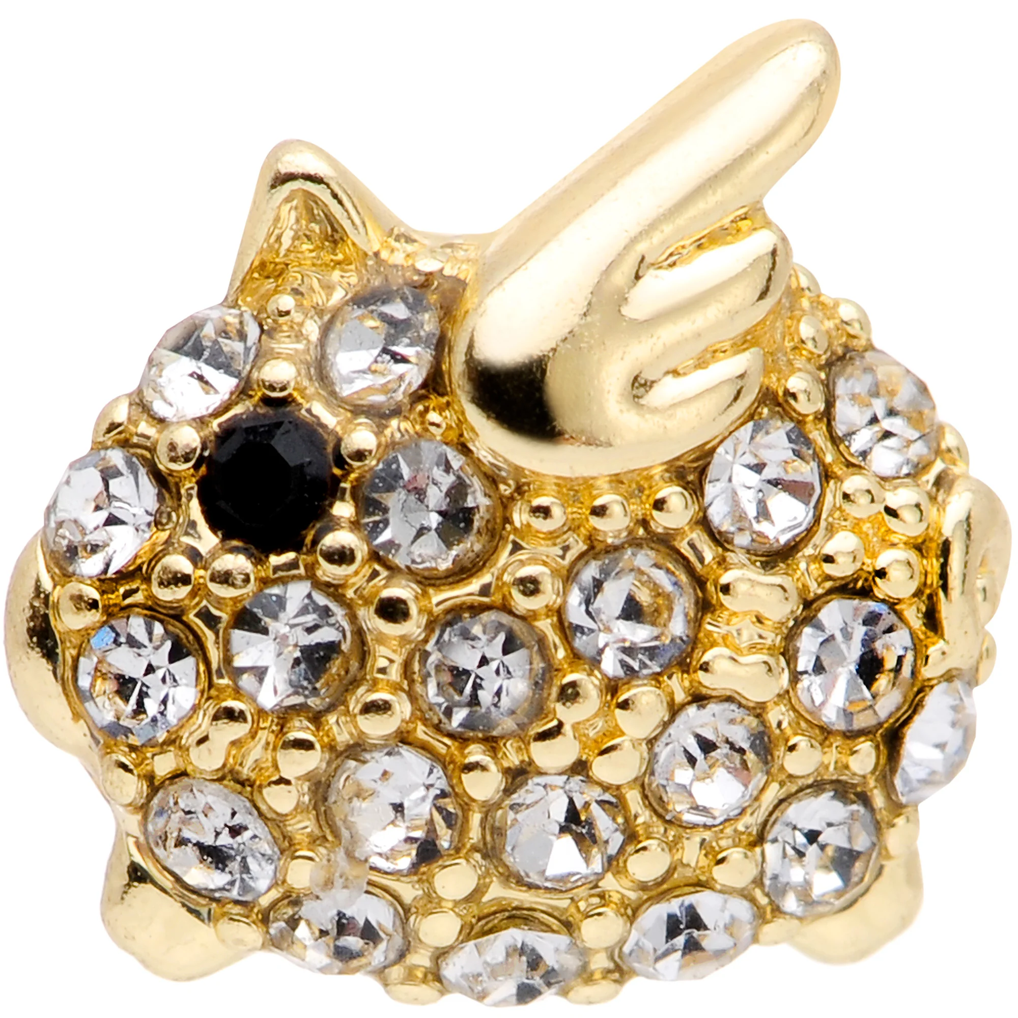 16G 5/16 Clear Black Gem Gold Tone Flying Pig Labret Tragus - Image 2