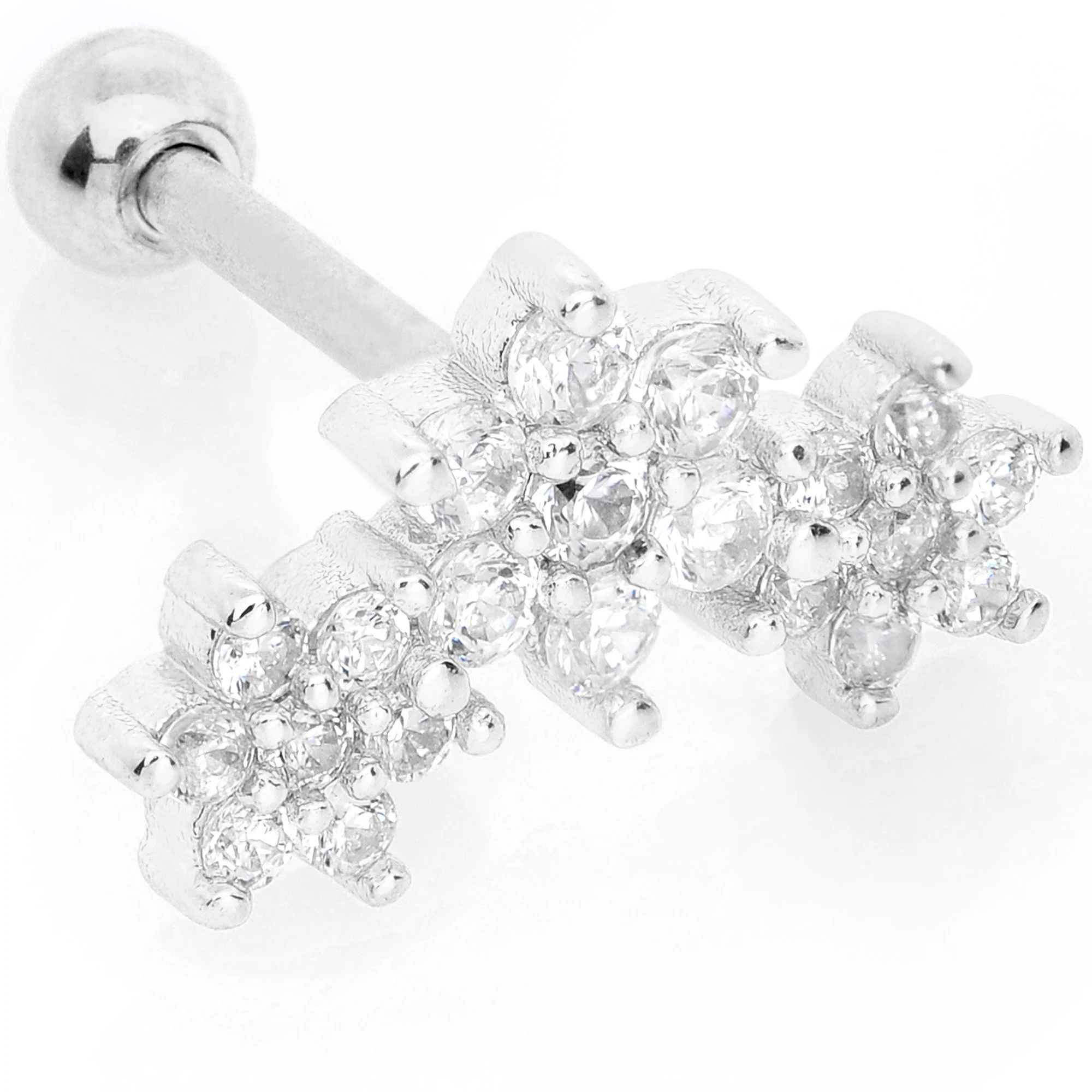 16G 5/16 Clear CZ Flowers Cartilage Tragus Earring - Image 4