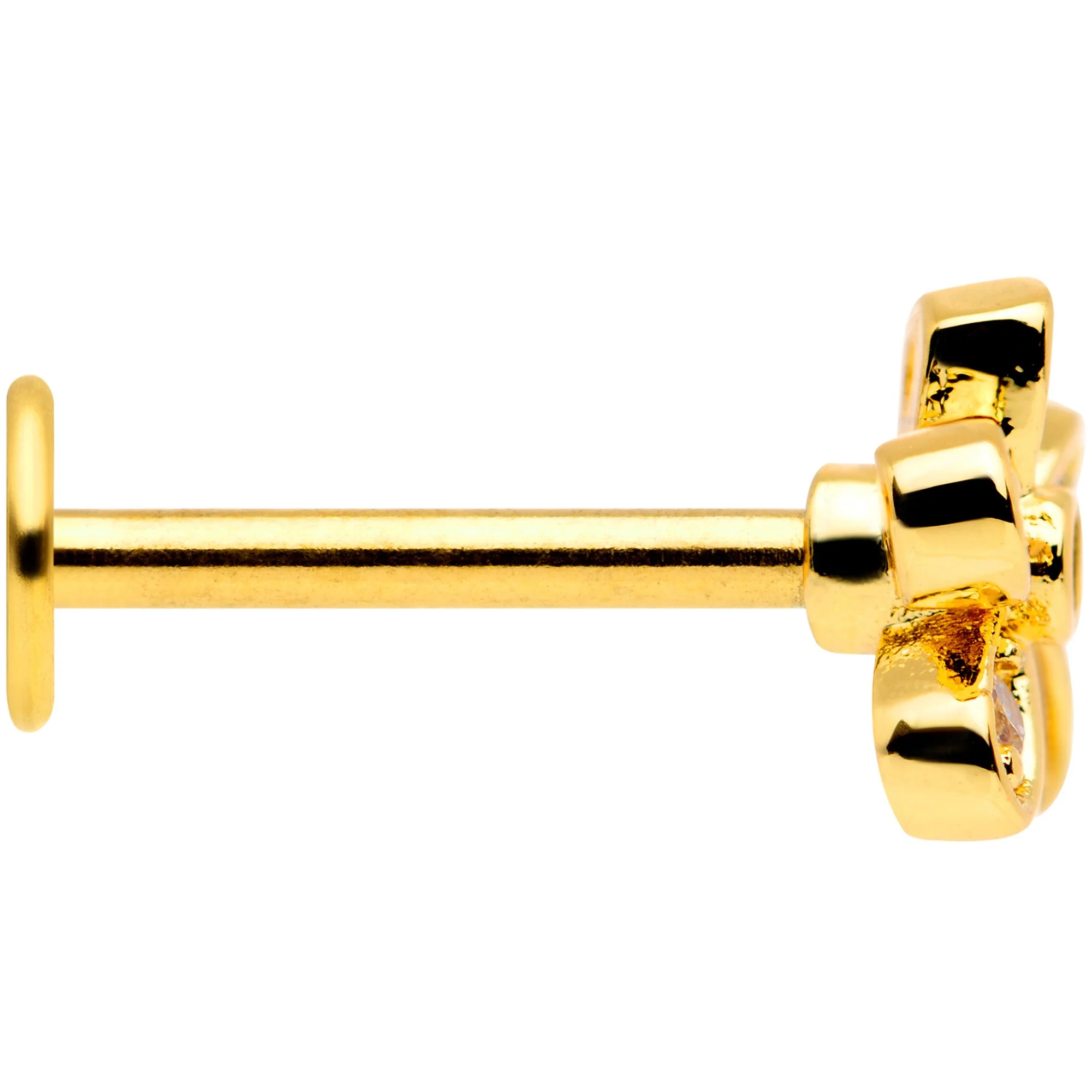16G 5/16 Clear CZ Gem Gold Tone Loopy Daisy Flower Labret Monroe Tragus - Image 2