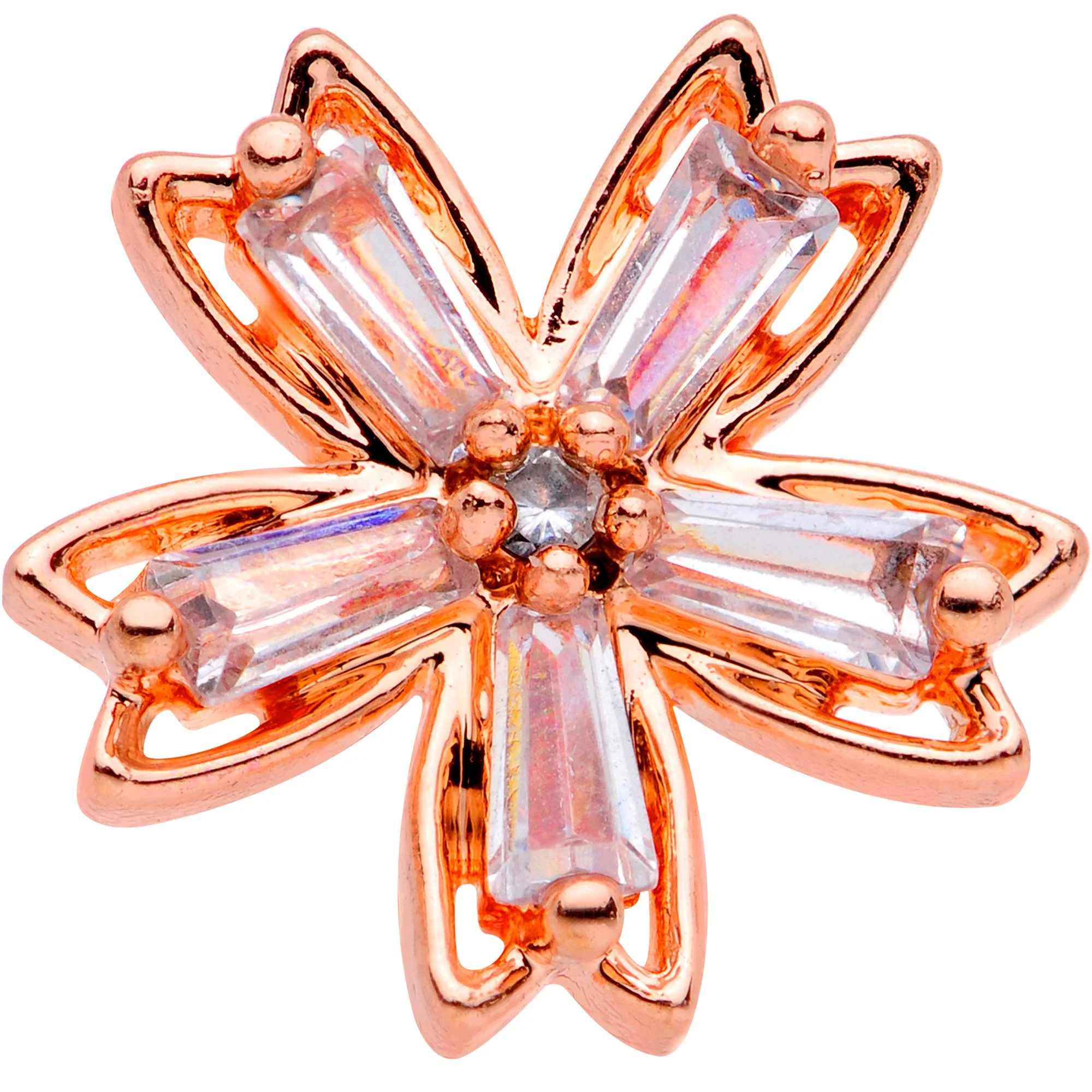 16G 5/16 Clear CZ Gem Rose Gold Tone Flower Labret Monroe Tragus - Image 2
