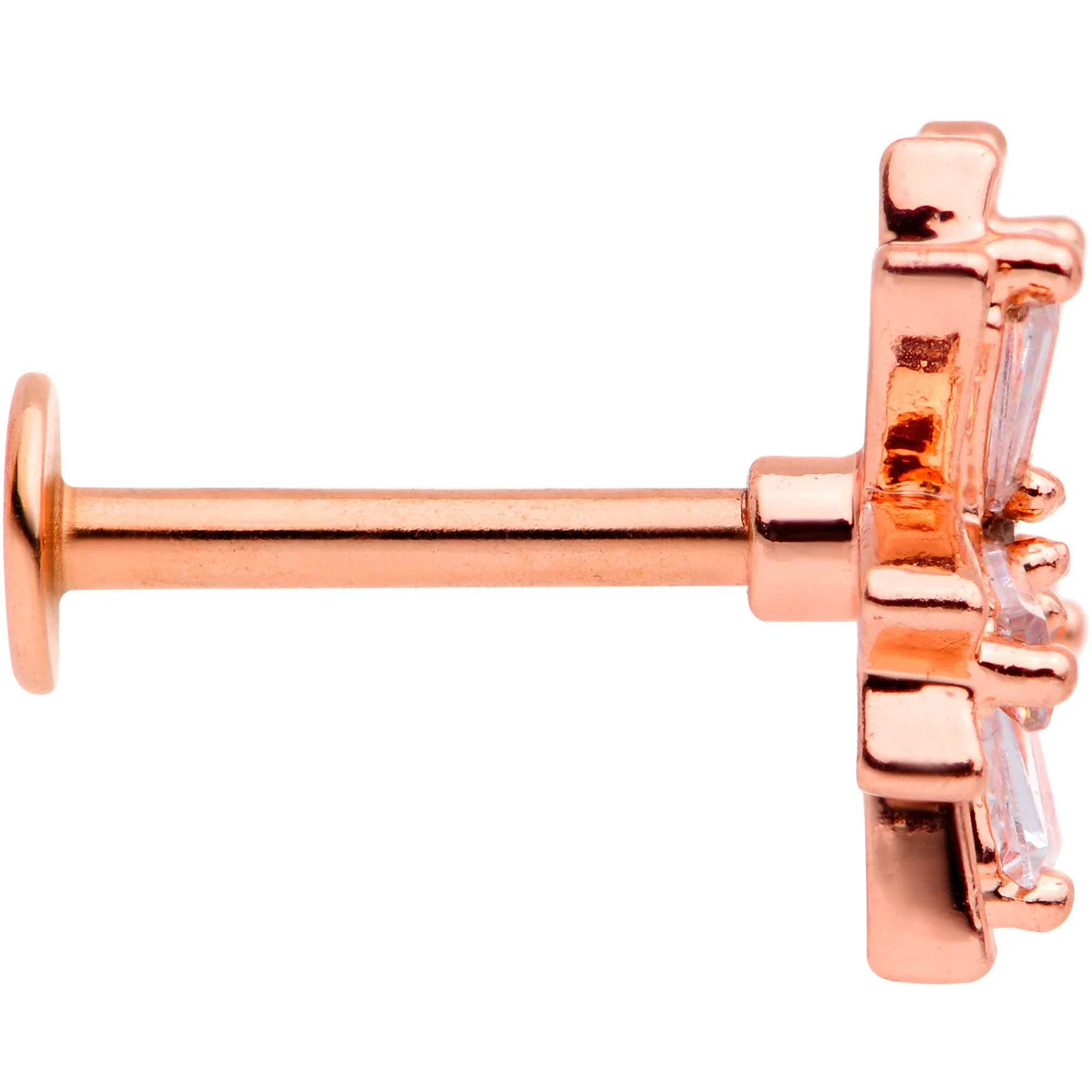 16G 5/16 Clear CZ Gem Rose Gold Tone Flower Labret Monroe Tragus - Image 3