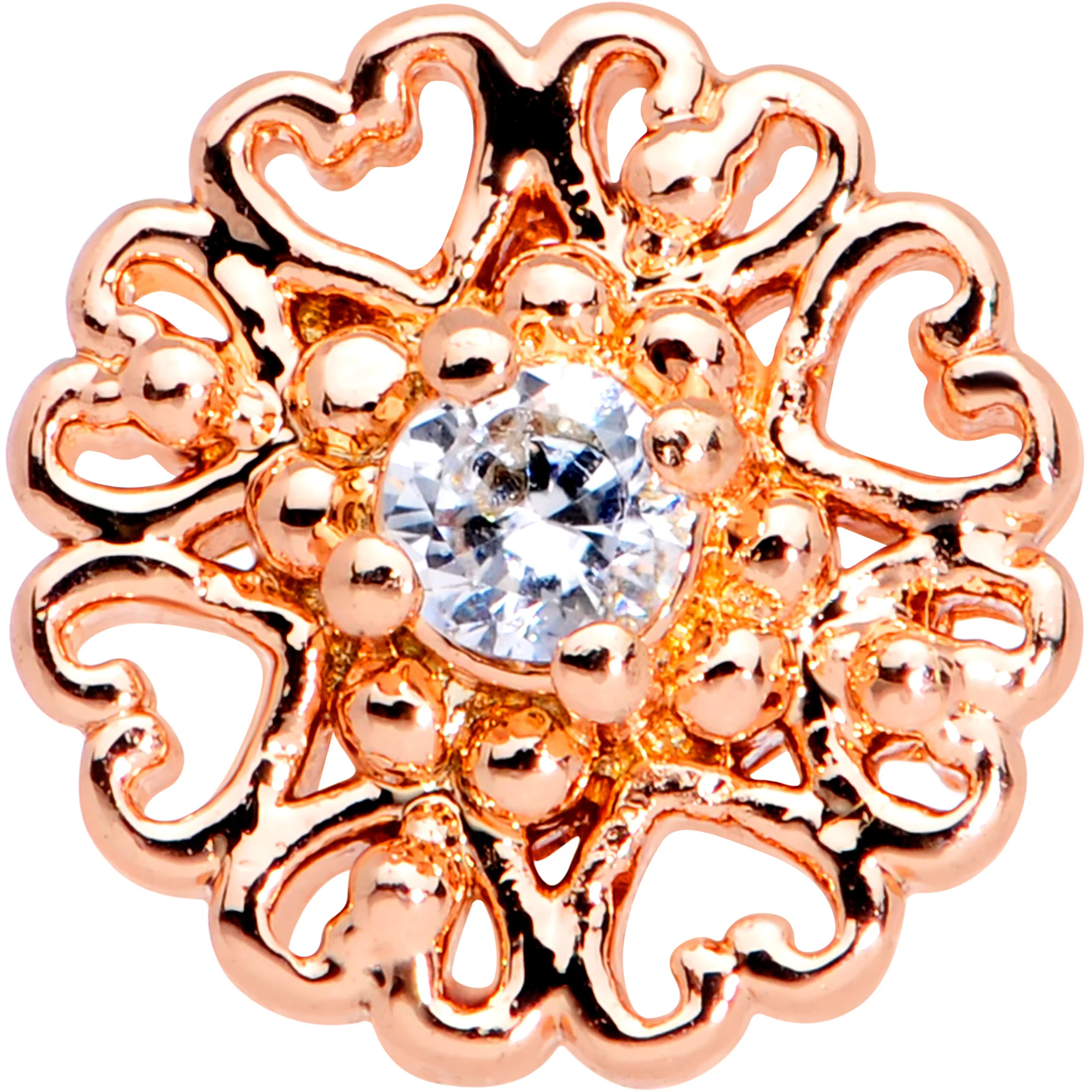 16G 5/16 Clear CZ Rose Gold Tone Hearts Labret Monroe Tragus - Image 4