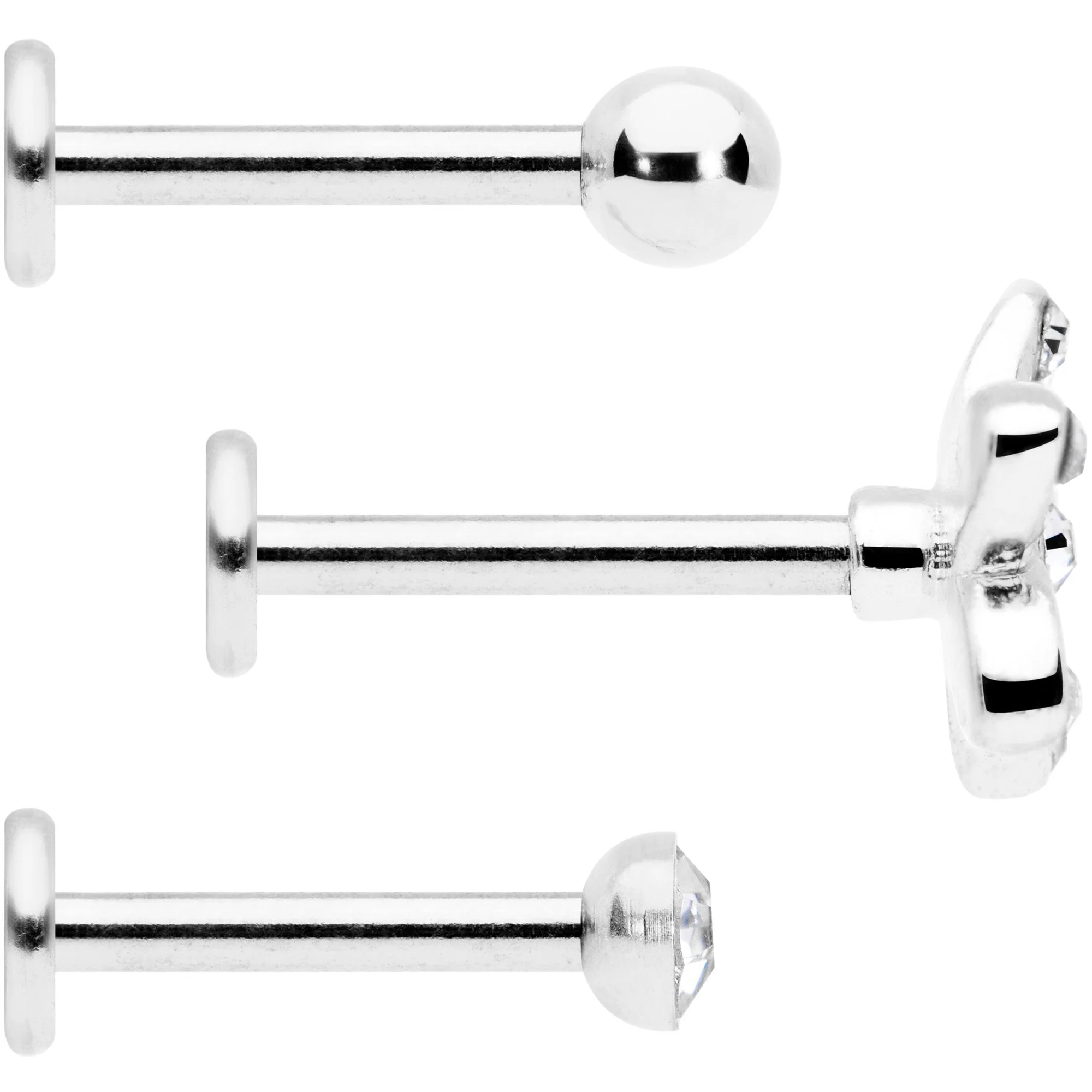 16G 5/16 Clear Gem Black Flower Labret Set of 3 - Image 2
