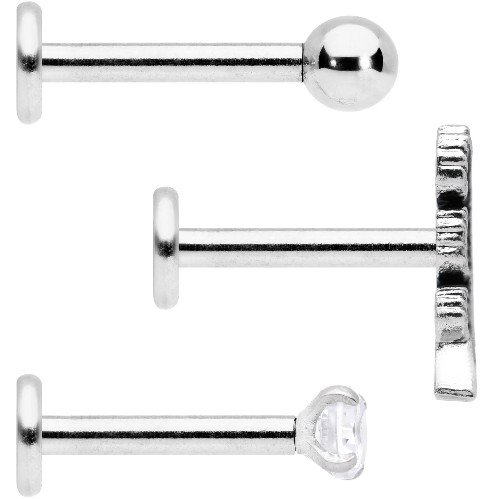 16G 5/16 Clear Gem Feather Internally Threaded Labret Set of 3 - Image 2