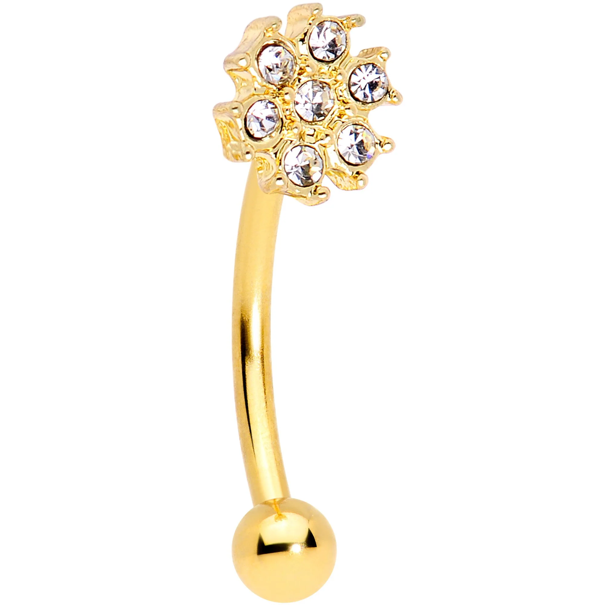 16G 5/16 Clear Gem Flower Gold Tone Curved Eyebrow Ring Set of 4 - Image 2