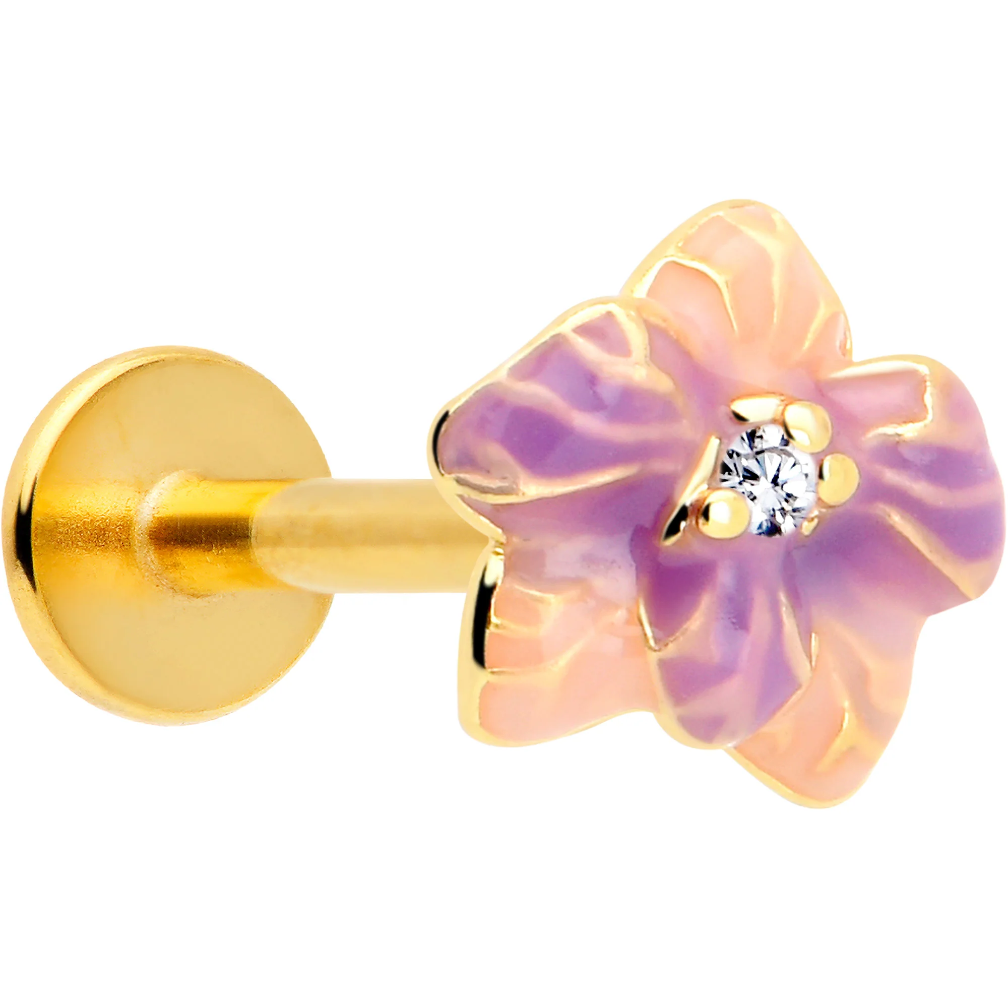 16G 5/16 Clear Gem Gold Tone Pastel Flower Labret Monroe Tragus