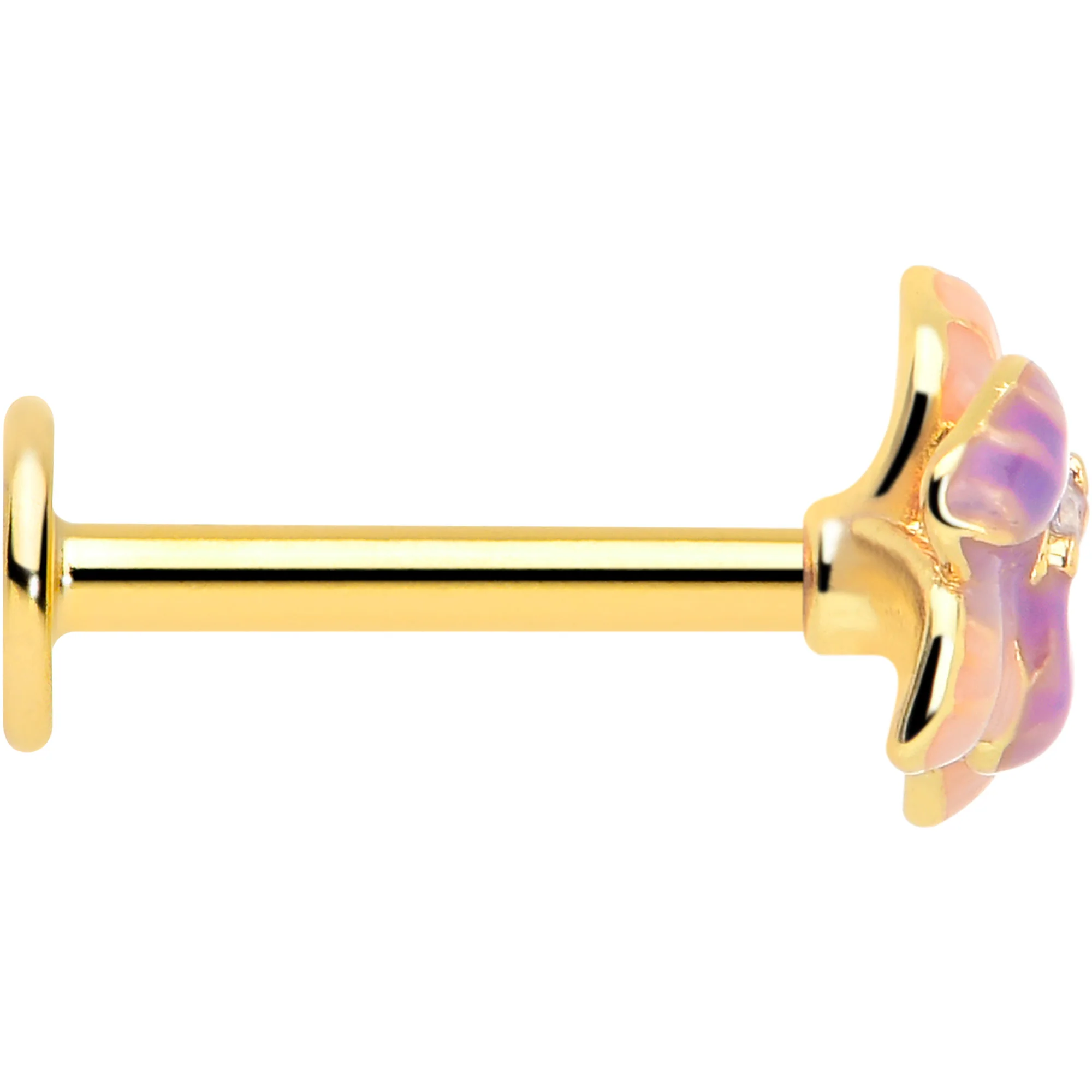 16G 5/16 Clear Gem Gold Tone Pastel Flower Labret Monroe Tragus - Image 3