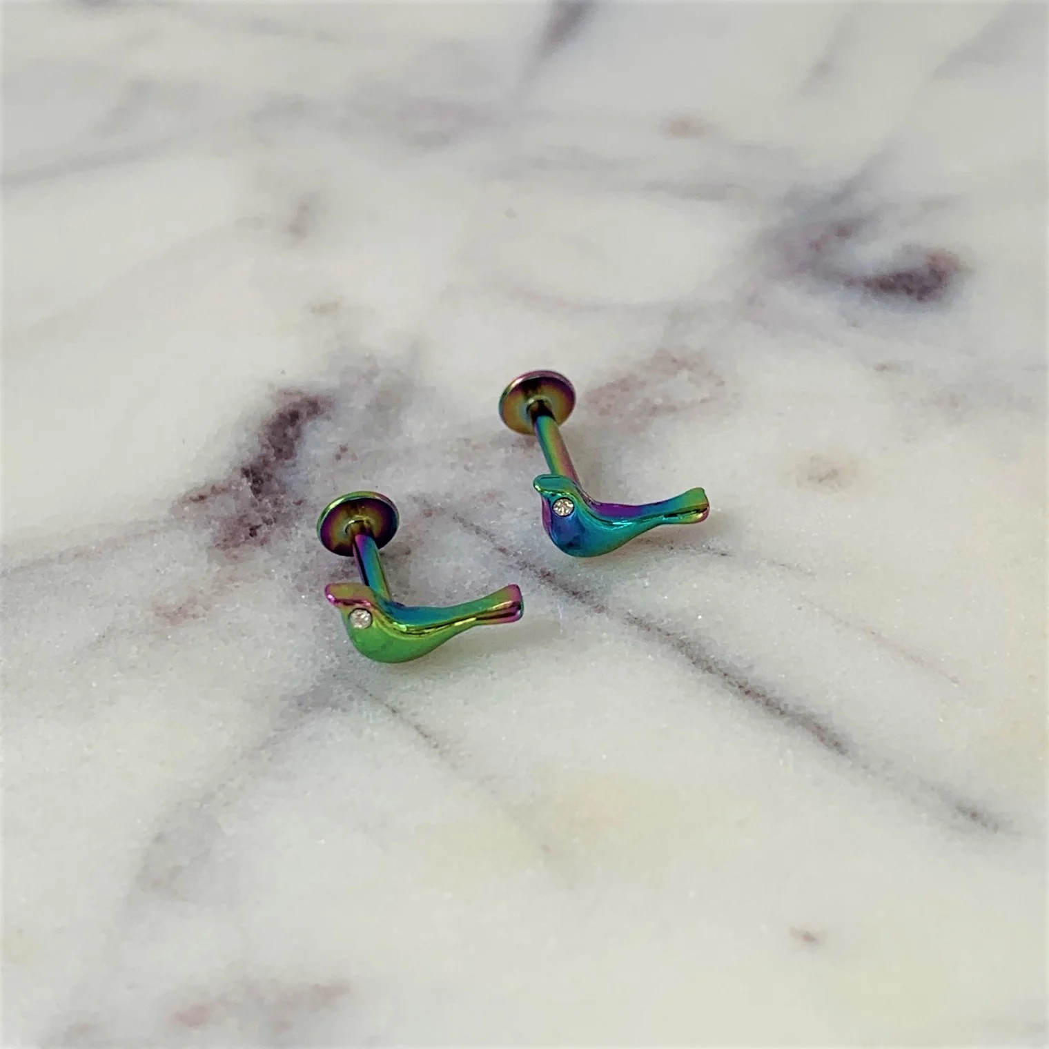 16G 5/16 Clear Gem Rainbow Bird Labret Monroe Tragus - Image 2