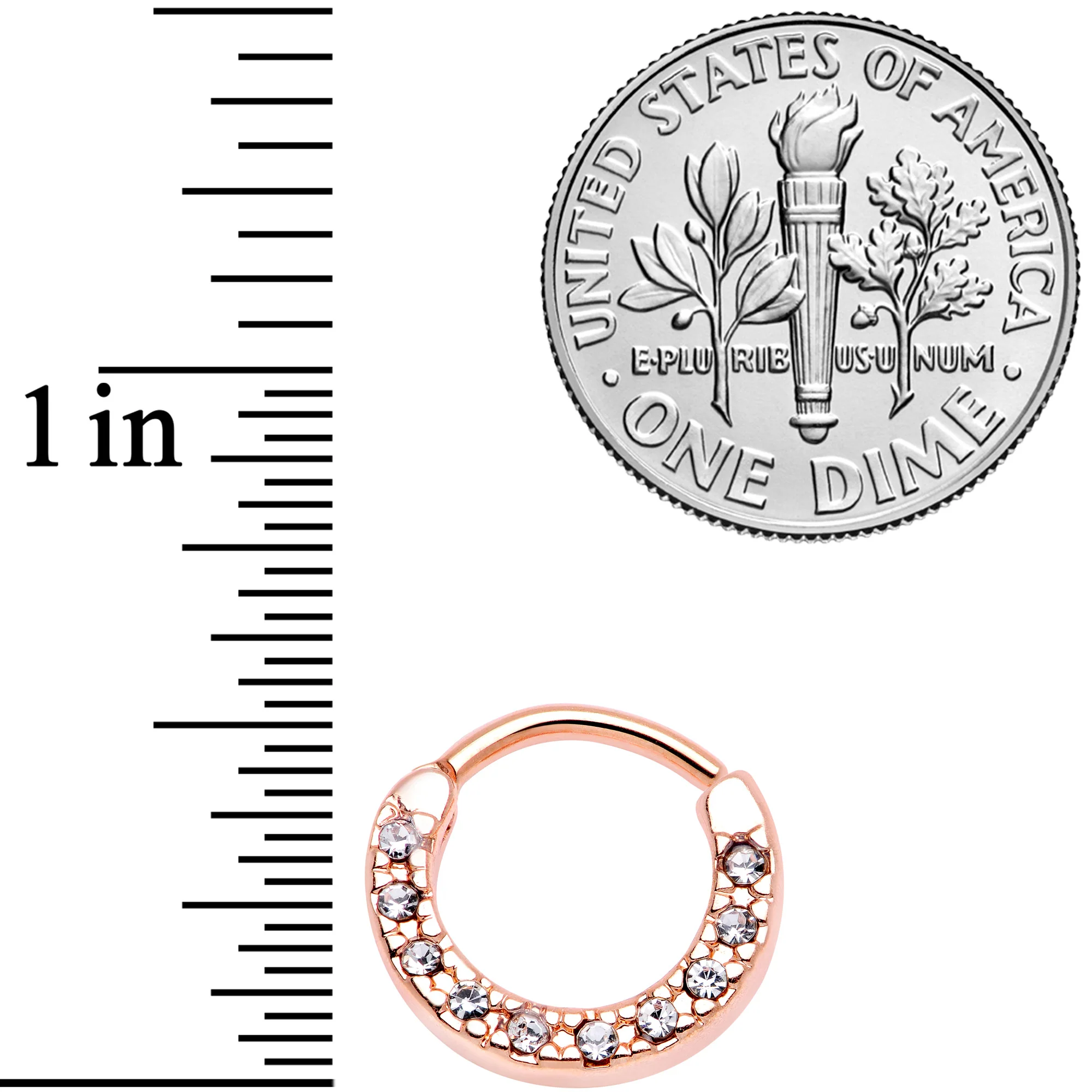 16G 5/16 Clear Gem Rose Gold Tone Paved Cartilage Clicker - Image 3