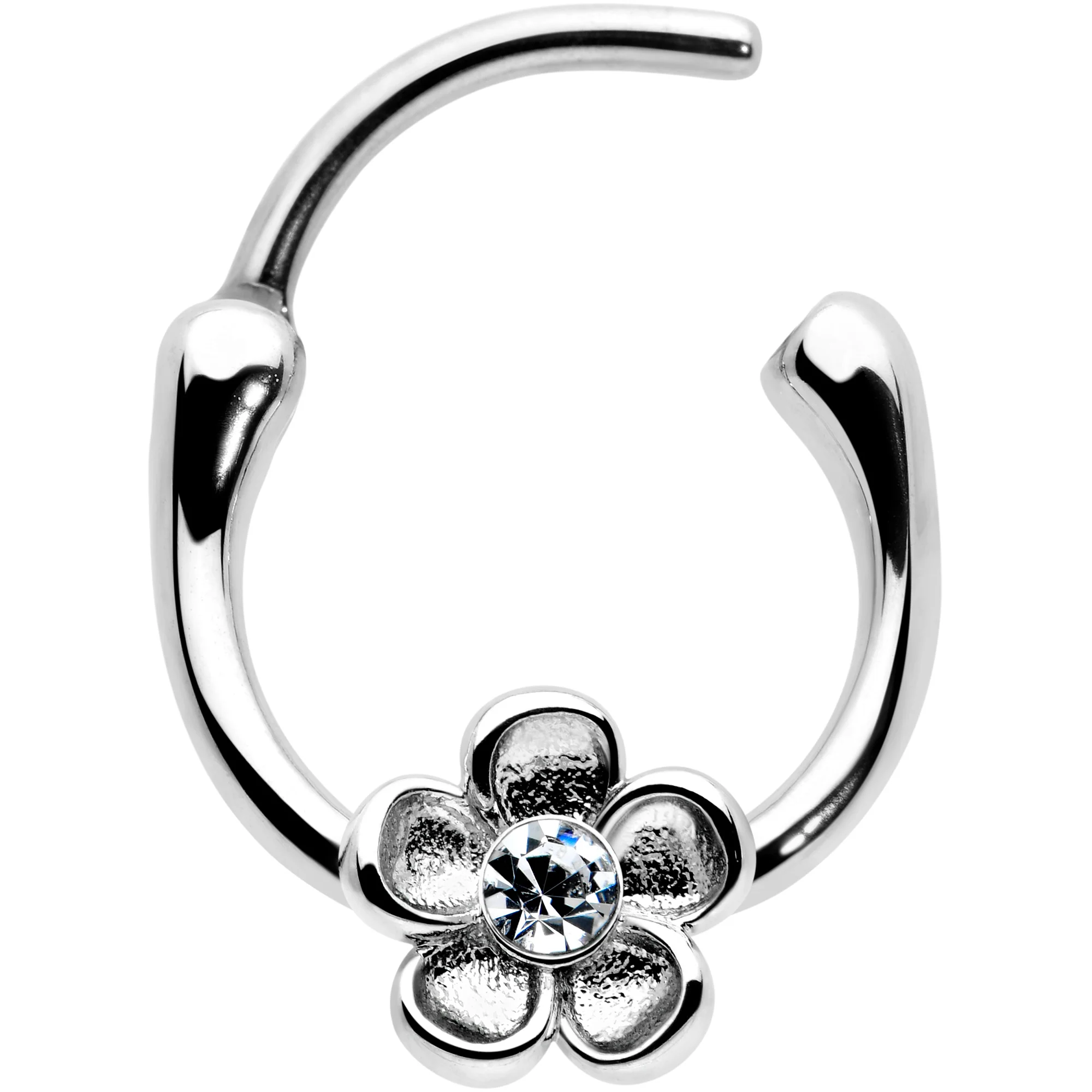 16G 5/16 Clear Gem Sweetheart Flower Cartilage Clicker - Image 2