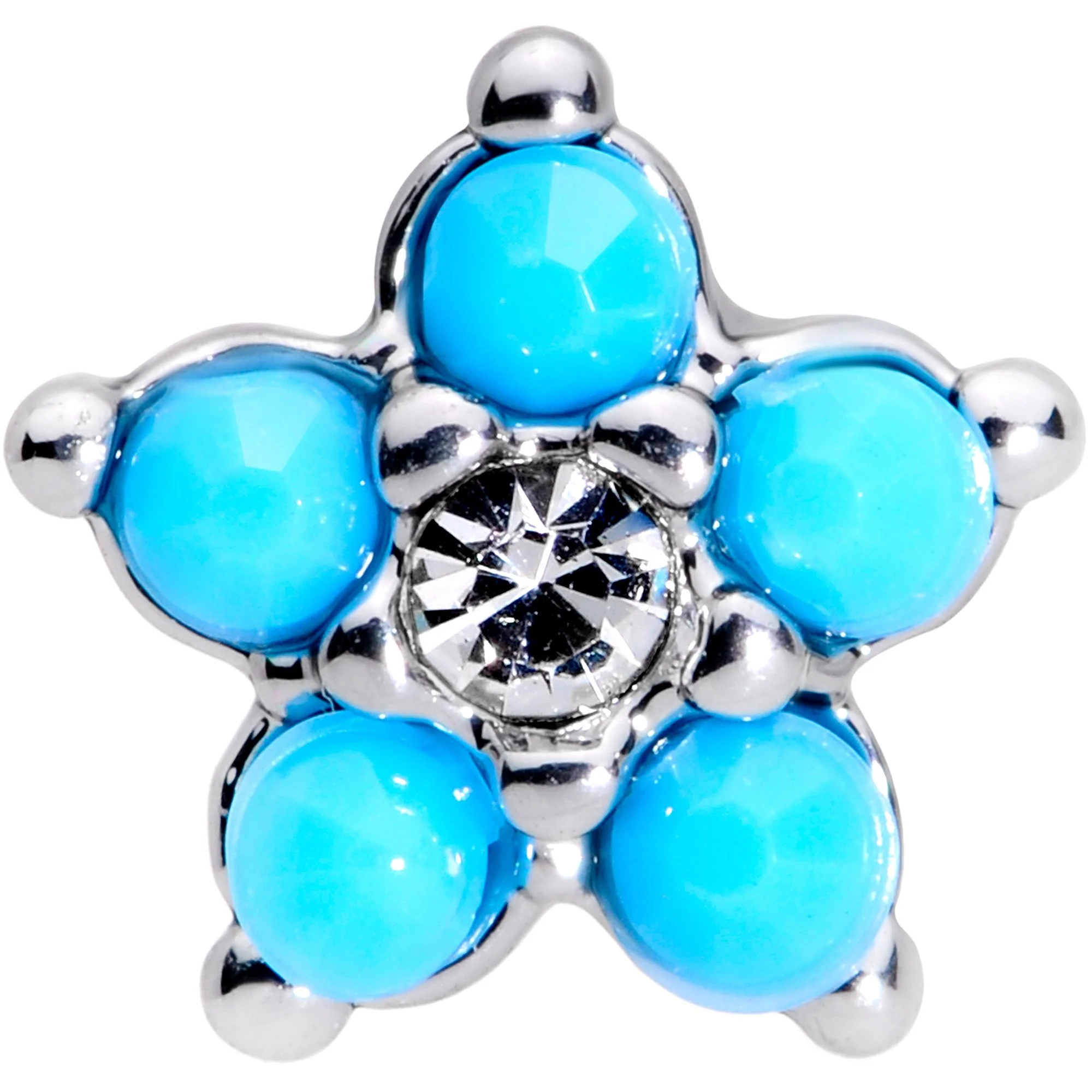 16G 5/16 CZ Gem Faux Turquoise Flower Internally Threaded Labret - Image 2
