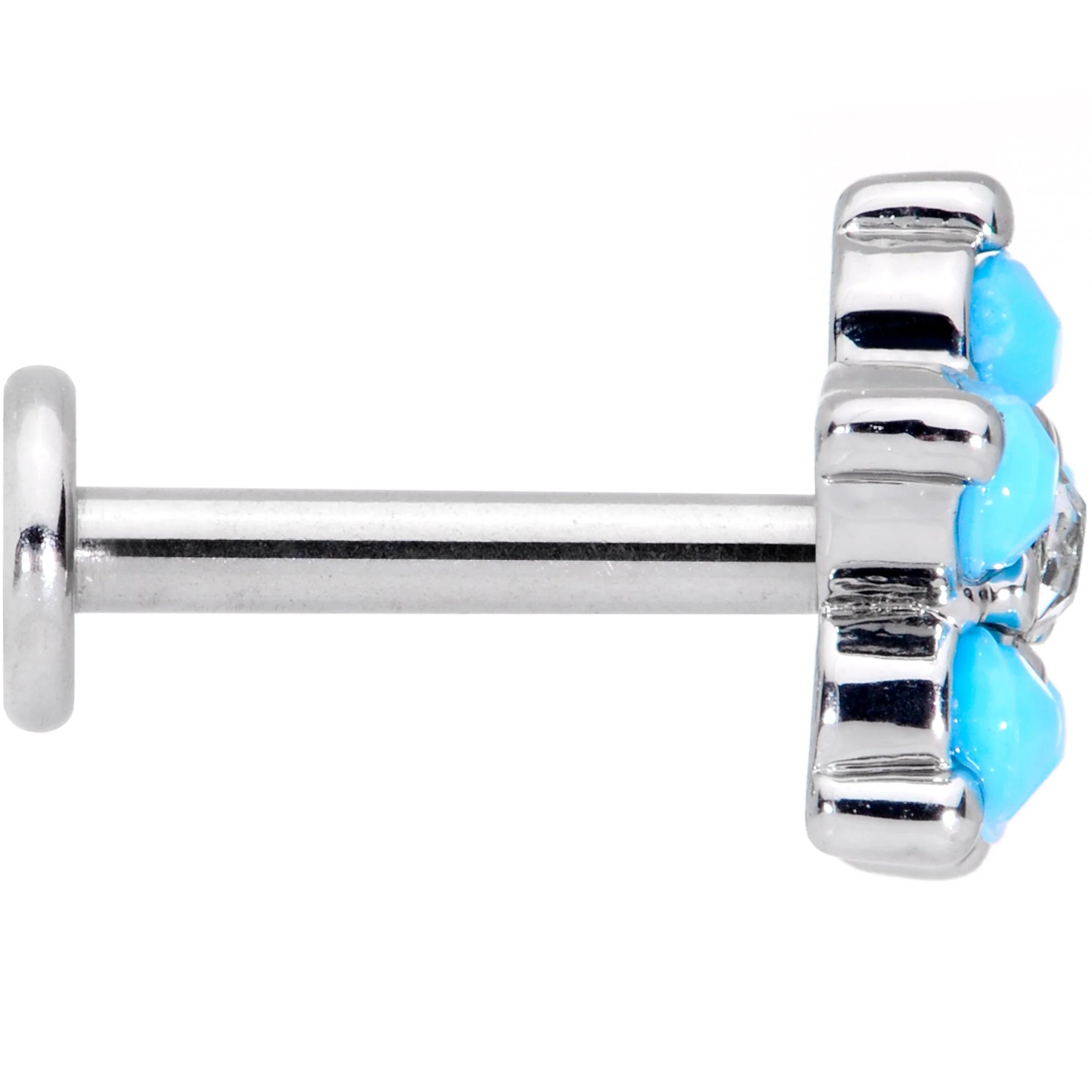 16G 5/16 CZ Gem Faux Turquoise Flower Internally Threaded Labret - Image 3