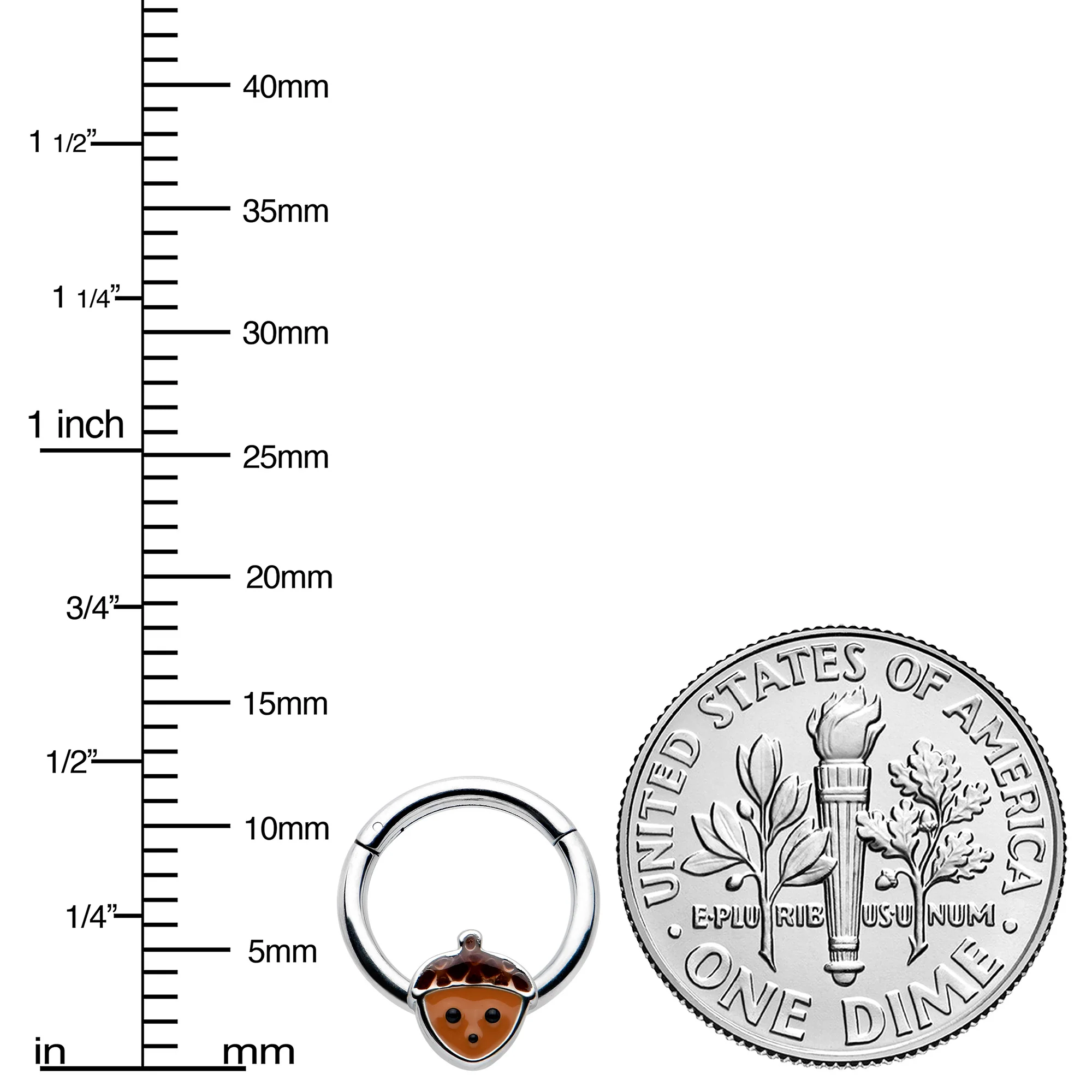 16G 5/16 Fall Acorn Face Brown Autumn Hinged Segment Ring - Image 3