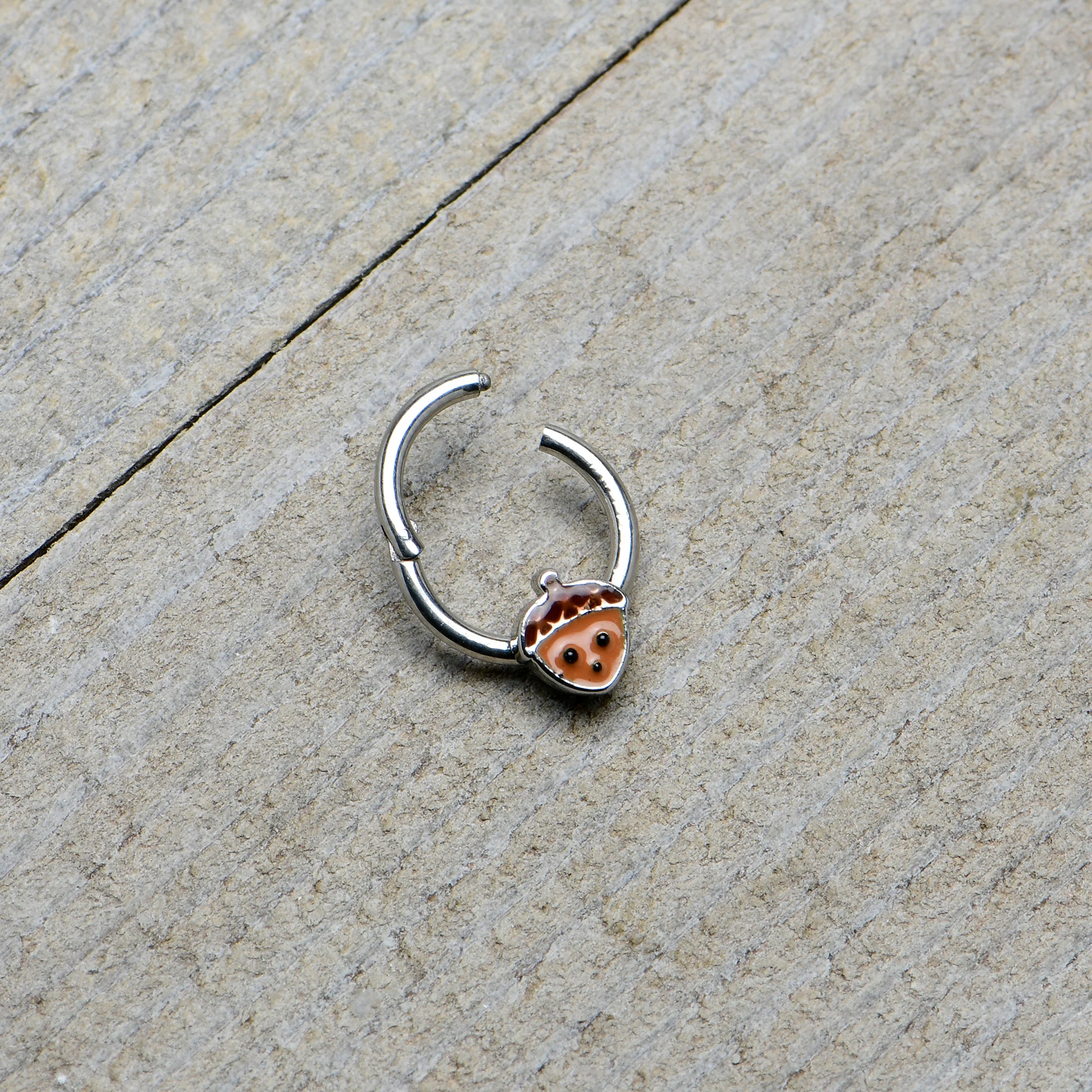 16G 5/16 Fall Acorn Face Brown Autumn Hinged Segment Ring - Image 7
