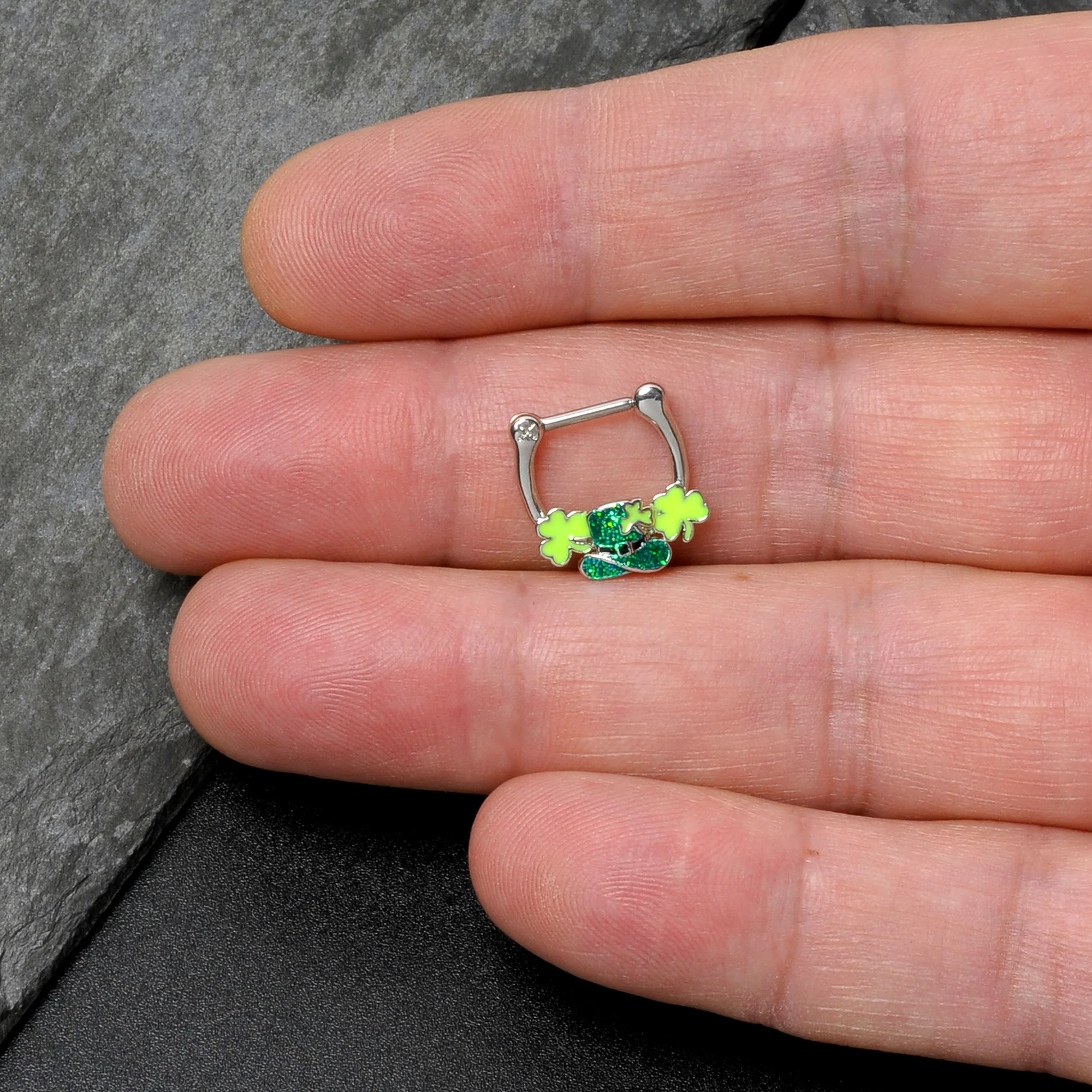 16G 5/16 Glitter Top Hat Shamrock St Patricks Cartilage Clicker - Image 8