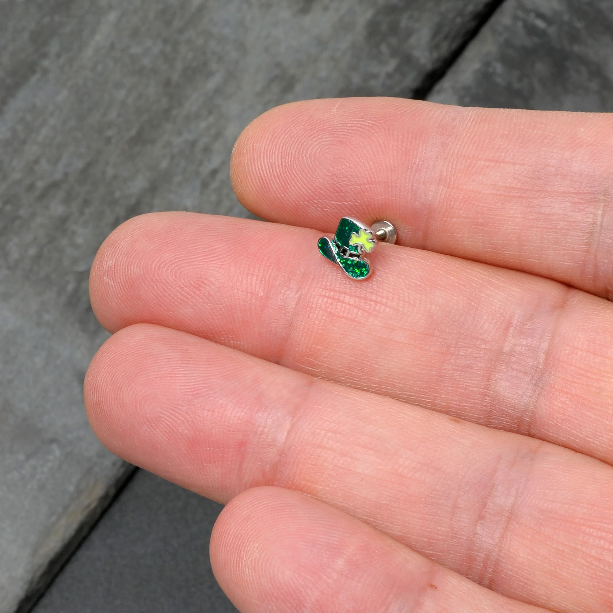 16G 5/16 Glitter Top Hat Shamrock St Patricks Labret Monroe Tragus - Image 8