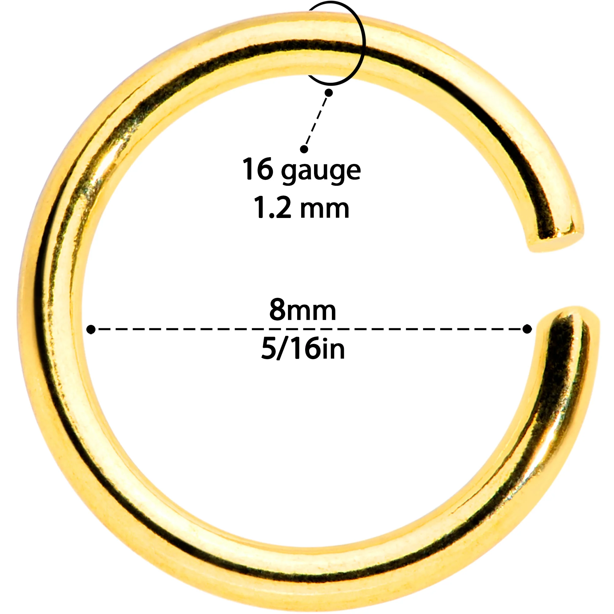 16G 5/16 Gold Tone Anodized Seamless Cartilage Ring Set of 12 - Image 4
